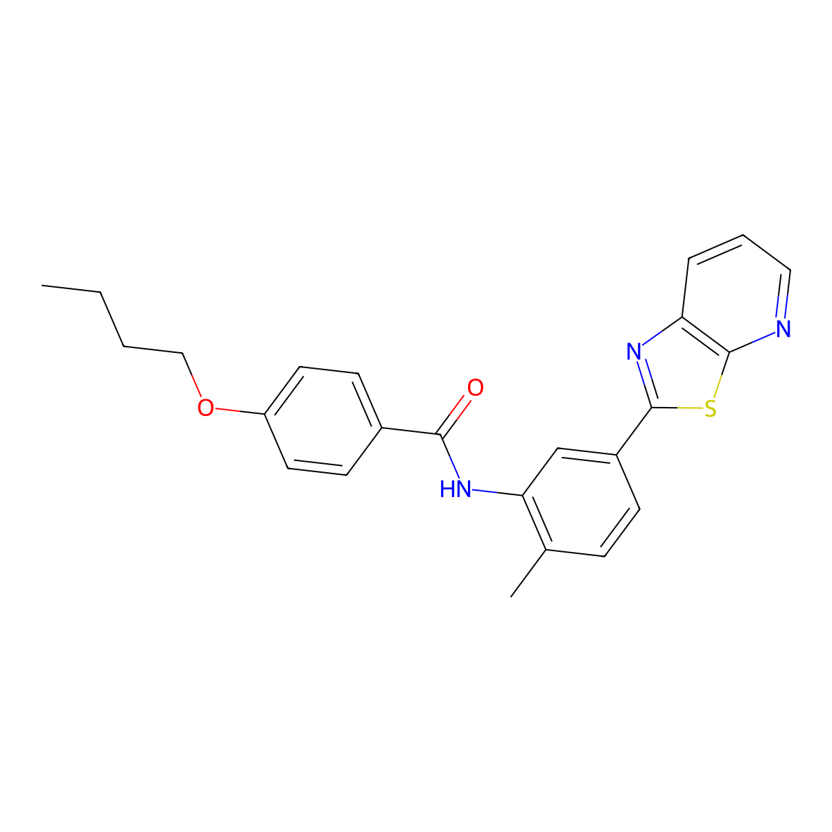 4-Butoxy-N-(2-methyl-5-{[1,3]thiazolo[5,4-B]pyridin-2-YL}phenyl)benzamide molecular structure, CAS 863594-01-8