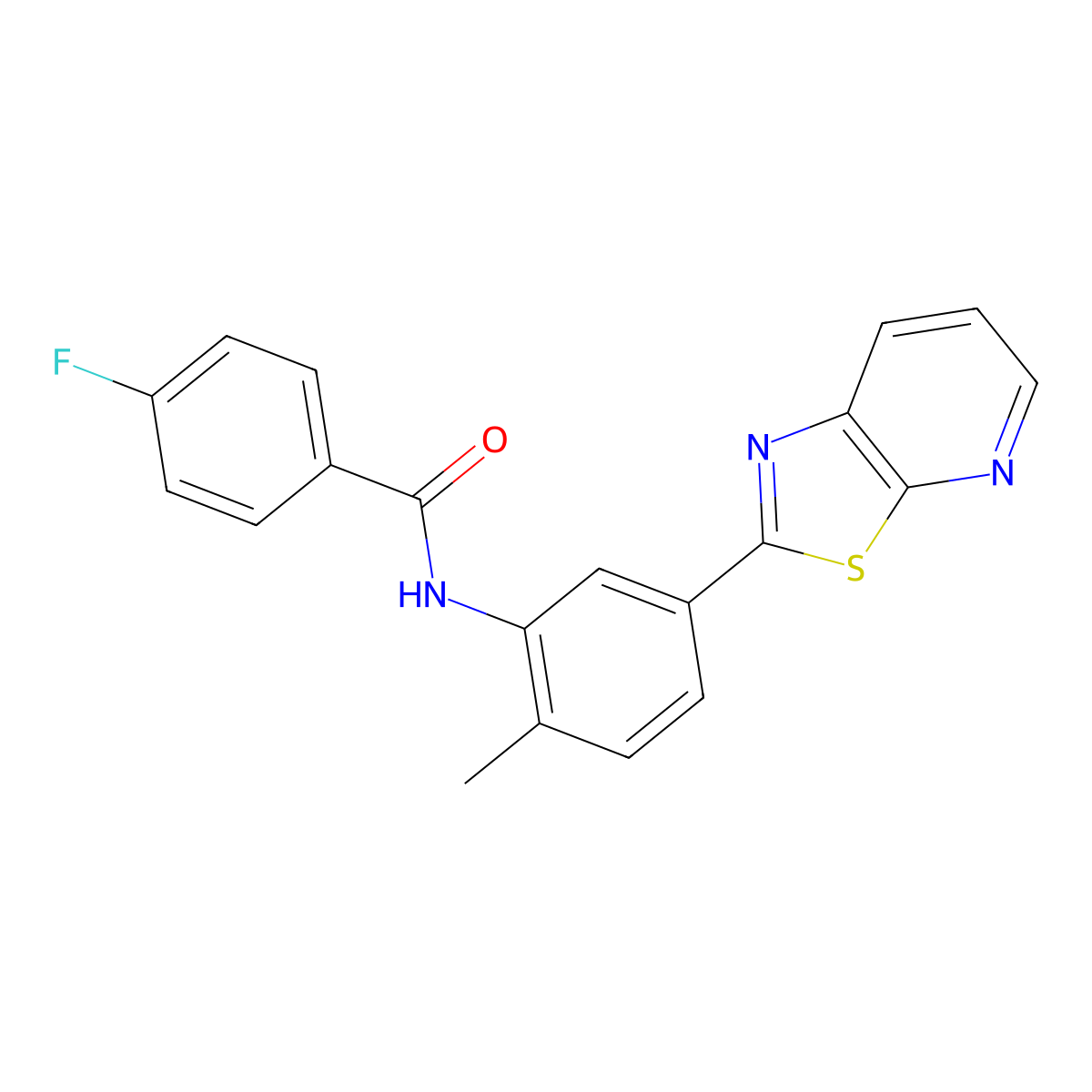 4-fluoro-N-(2-methyl-5-(thiazolo[5,4-b]pyridin-2-yl)phenyl)benzamide molecular structure, CAS 863594-10-9