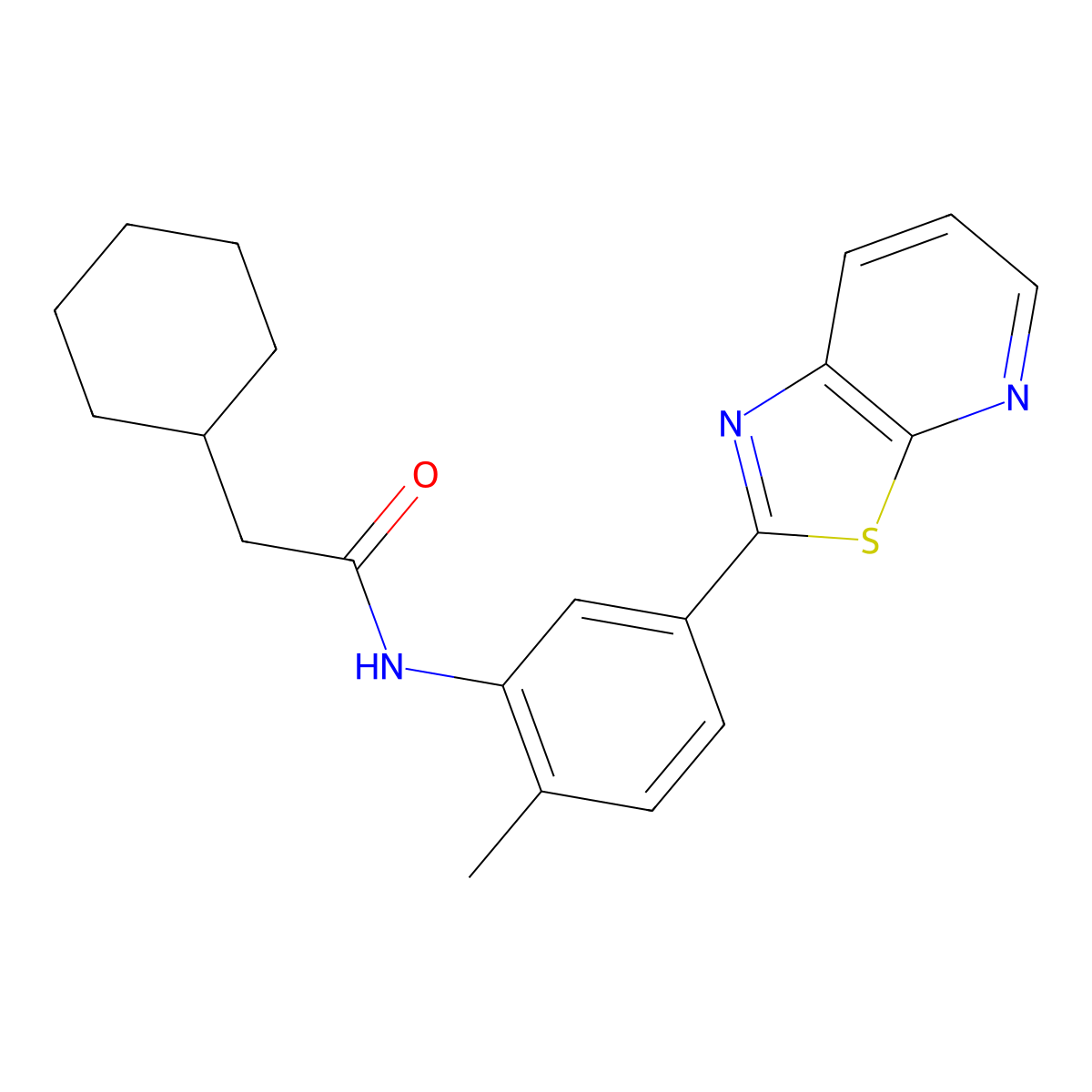 2-Cyclohexyl-N-(2-methyl-5-{[1,3]thiazolo[5,4-B]pyridin-2-YL}phenyl)acetamide molecular structure, CAS 863594-13-2