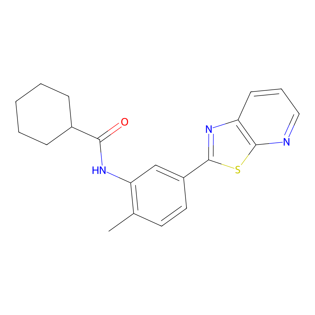 N-(2-methyl-5-(thiazolo[5,4-b]pyridin-2-yl)phenyl)cyclohexanecarboxamide molecular structure, CAS 863594-20-1