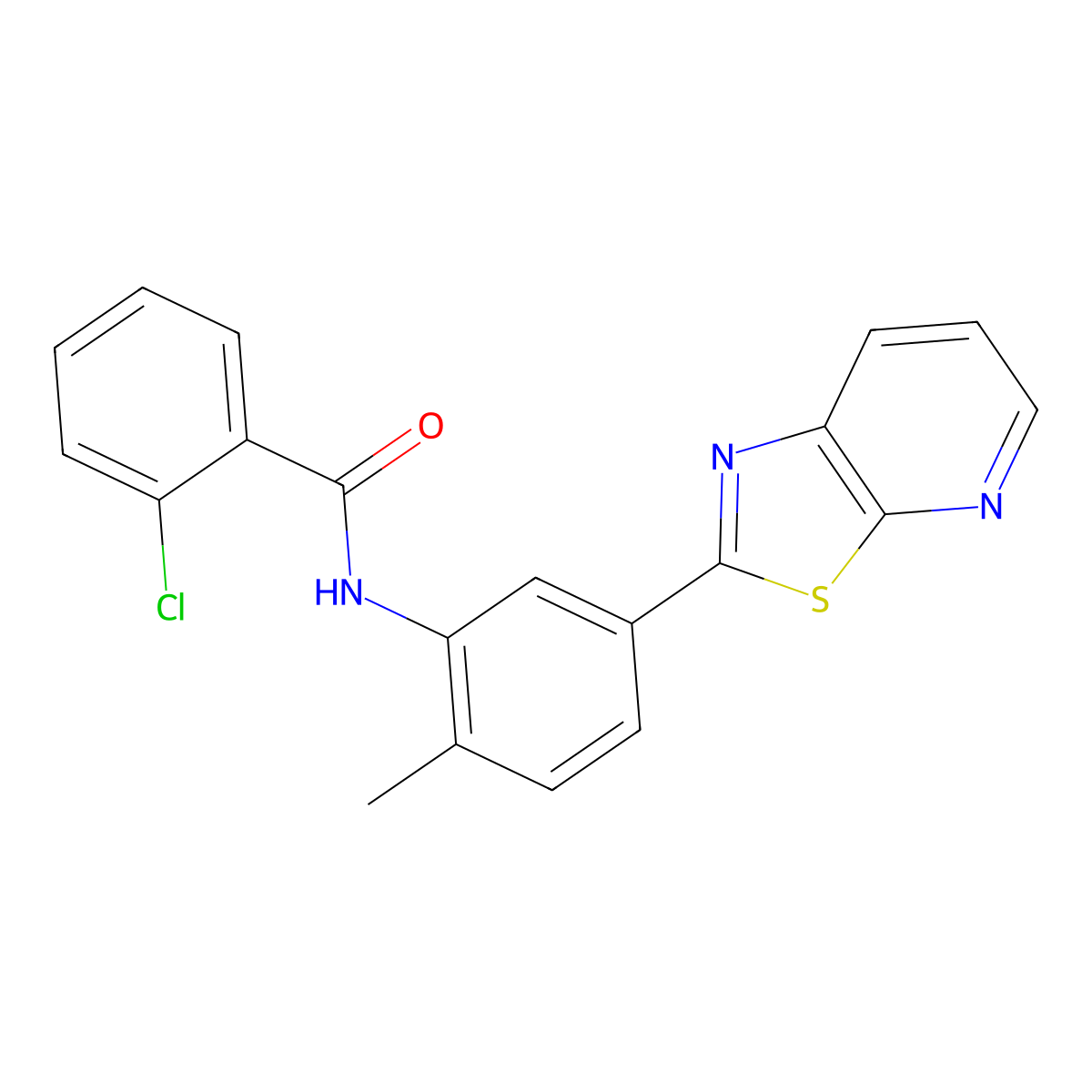 2-chloro-N-(2-methyl-5-(thiazolo[5,4-b]pyridin-2-yl)phenyl)benzamide molecular structure, CAS 863594-37-0