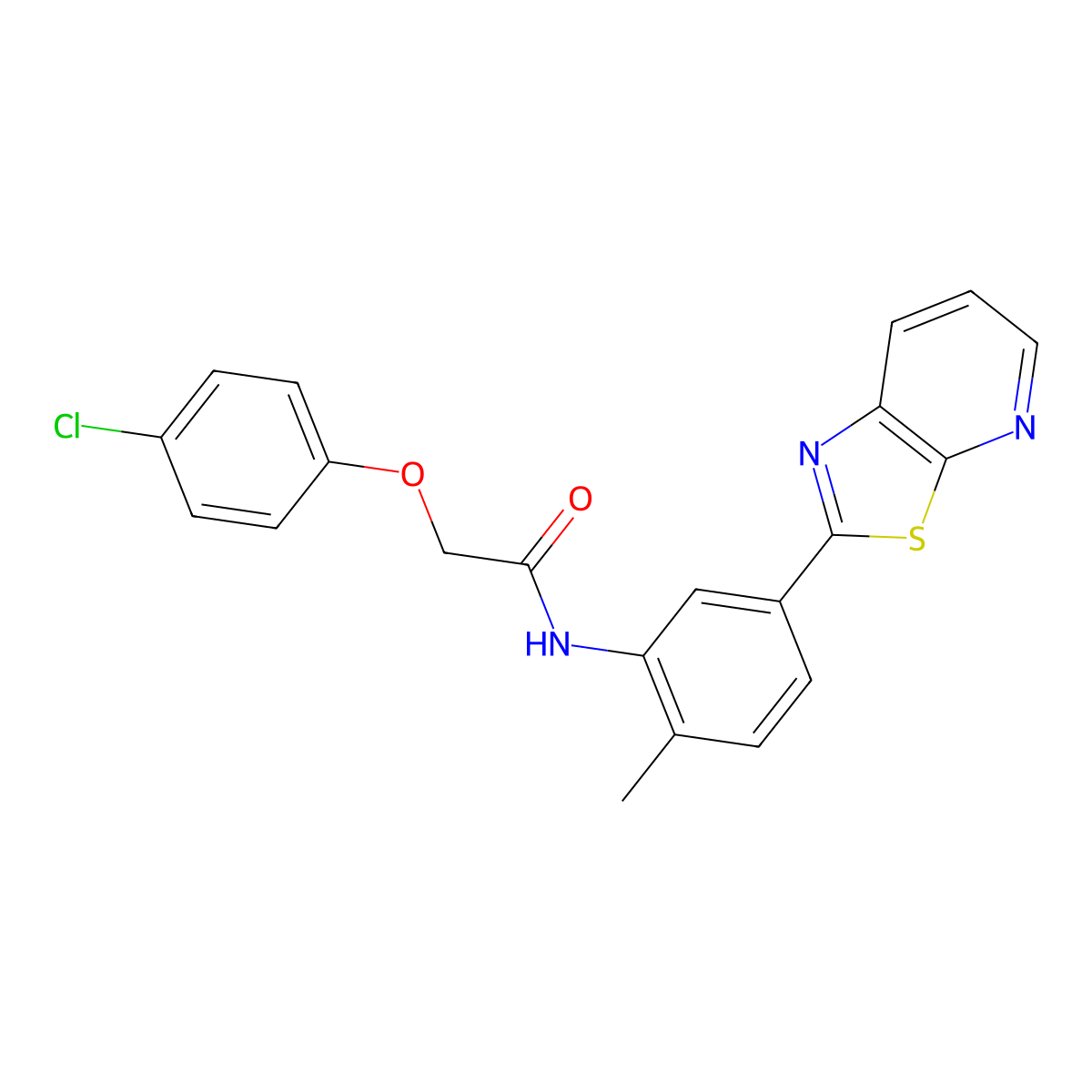2-(4-Chlorophenoxy)-N-(2-methyl-5-{[1,3]thiazolo[5,4-B]pyridin-2-YL}phenyl)acetamide molecular structure, CAS 863594-38-1