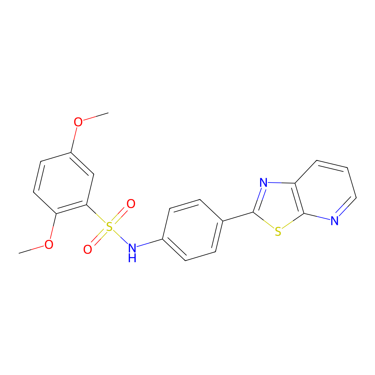 2,5-dimethoxy-N-(4-(thiazolo[5,4-b]pyridin-2-yl)phenyl)benzenesulfonamide molecular structure, CAS 863594-58-5