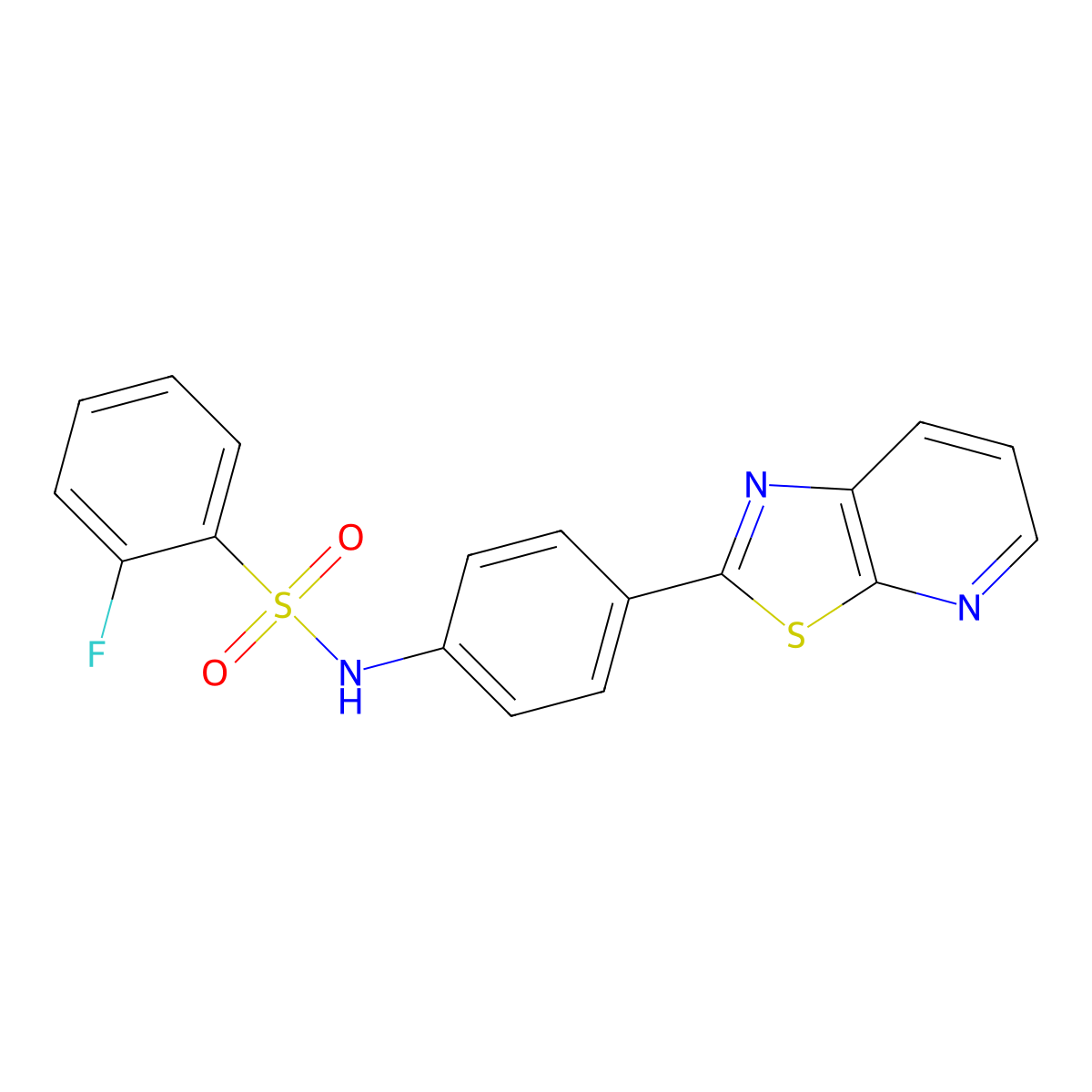 2-fluoro-N-(4-(thiazolo[5,4-b]pyridin-2-yl)phenyl)benzenesulfonamide molecular structure, CAS 863594-60-9