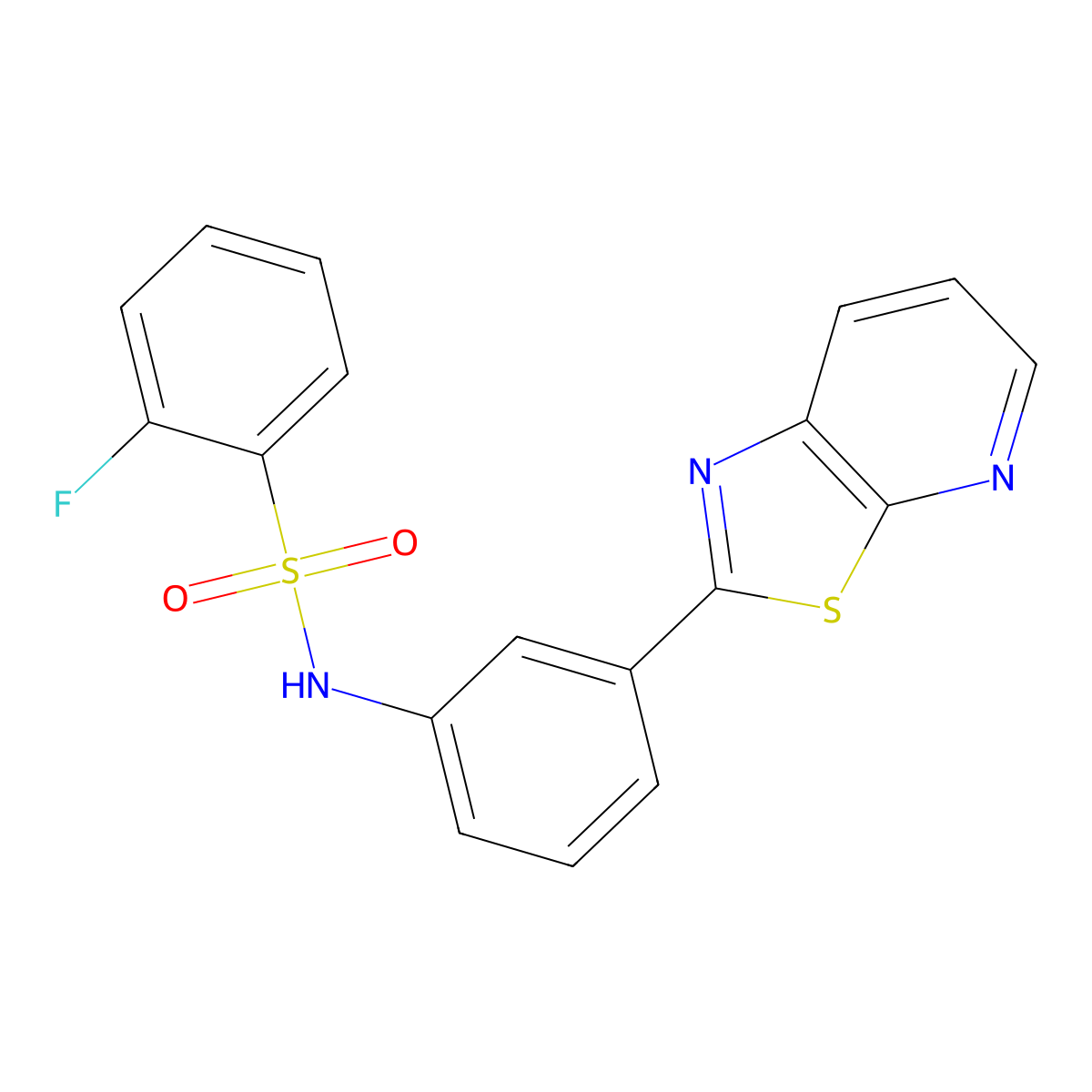 2-fluoro-N-(3-(thiazolo[5,4-b]pyridin-2-yl)phenyl)benzenesulfonamide molecular structure, CAS 863594-82-5