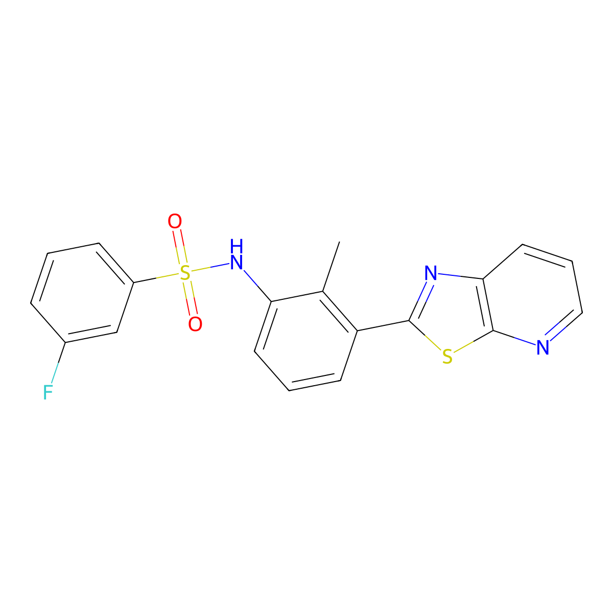 3-fluoro-N-(2-methyl-3-(thiazolo[5,4-b]pyridin-2-yl)phenyl)benzenesulfonamide molecular structure, CAS 863595-07-7
