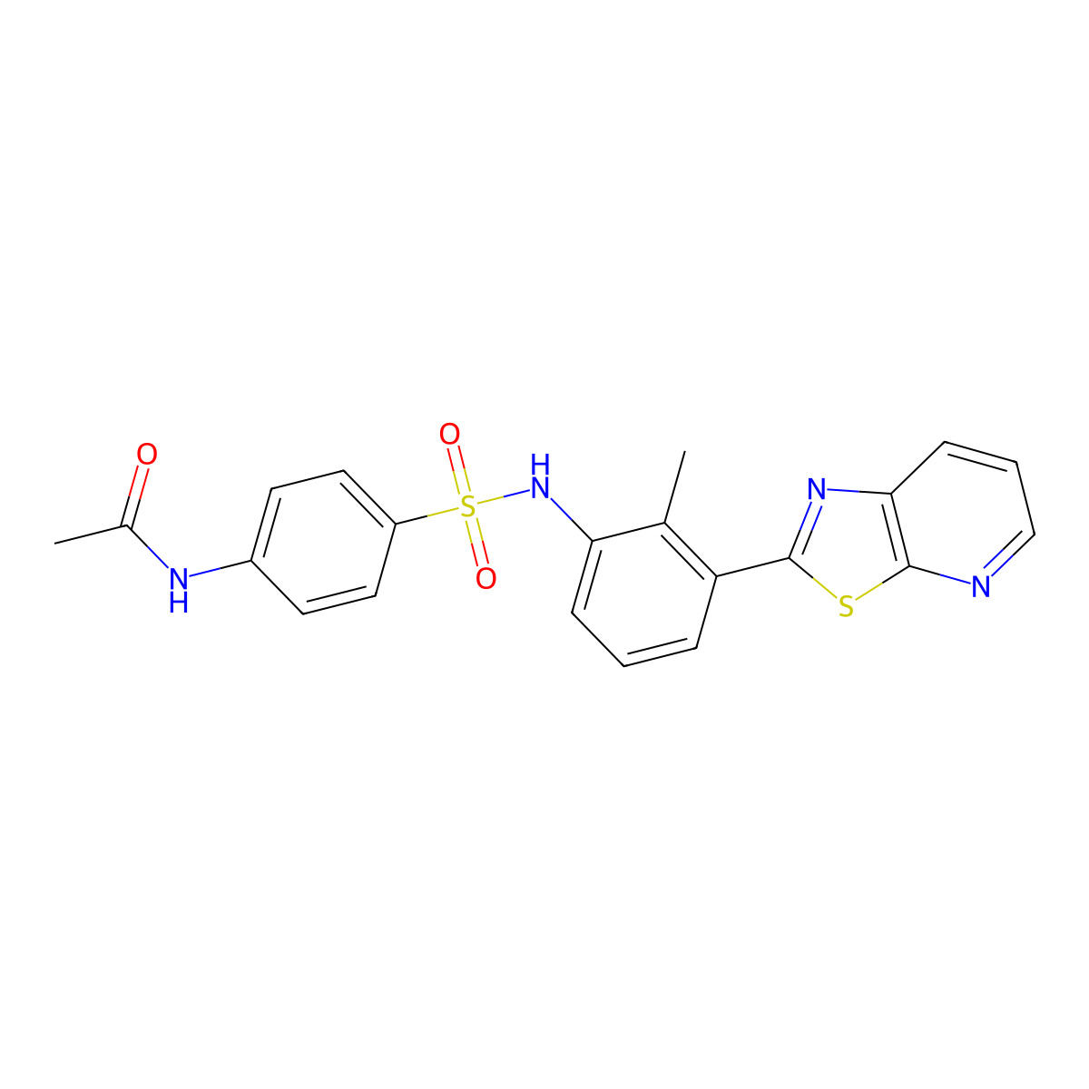 N-(4-(N-(2-methyl-3-(thiazolo[5,4-b]pyridin-2-yl)phenyl)sulfamoyl)phenyl)acetamide molecular structure, CAS 863595-10-2