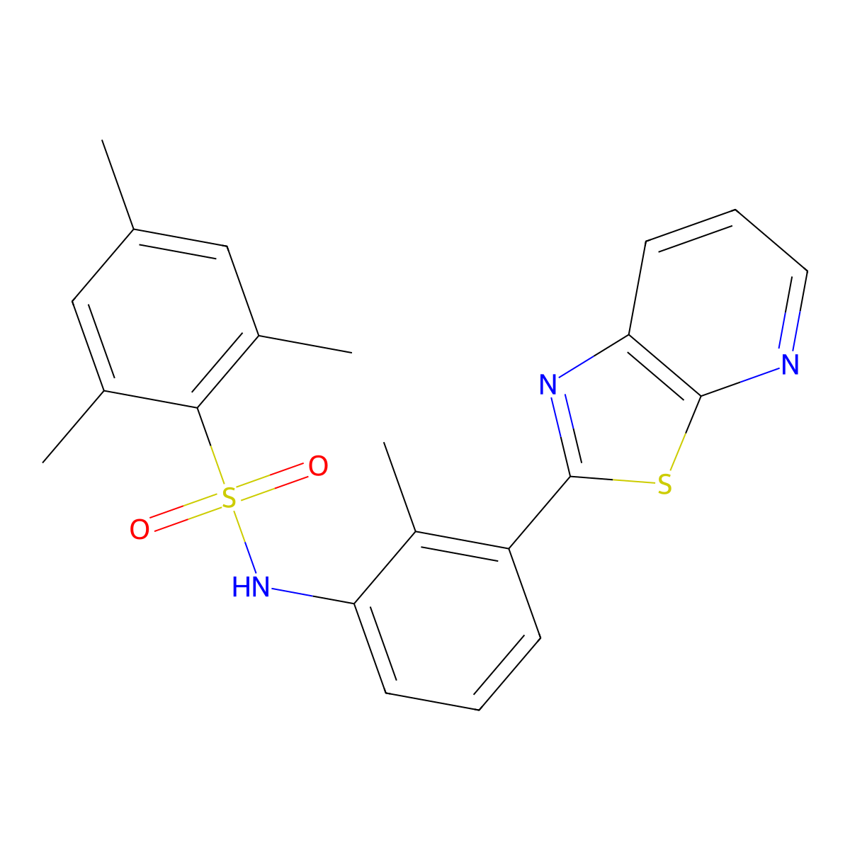 2,4,6-trimethyl-N-(2-methyl-3-(thiazolo[5,4-b]pyridin-2-yl)phenyl)benzenesulfonamide molecular structure, CAS 863595-14-6