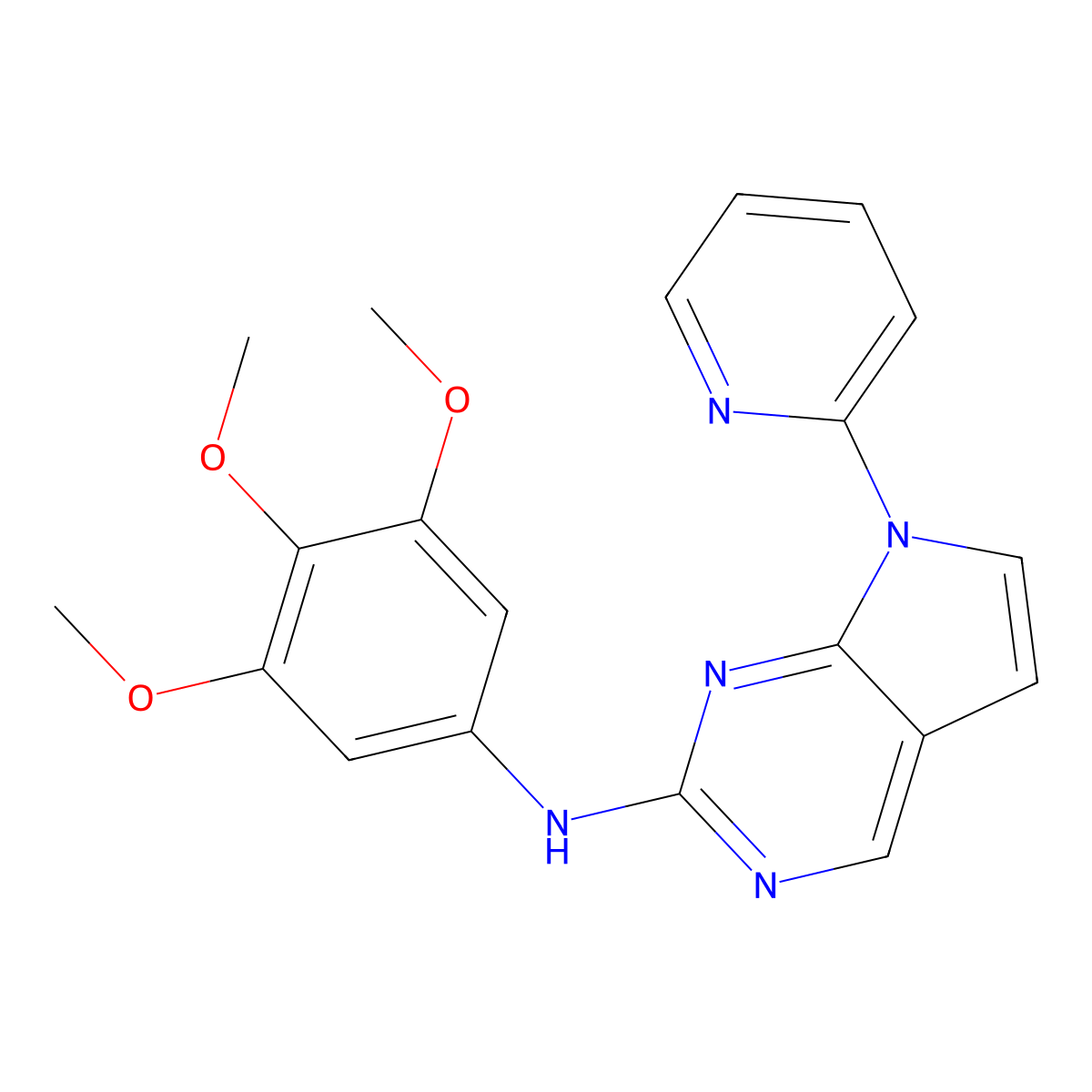 7-Pyridin-2-YL-N-(3,4,5-trimethoxyphenyl)-7H-pyrrolo(2,3-D)pyrimidin-2-amine molecular structure, CAS 863599-15-9