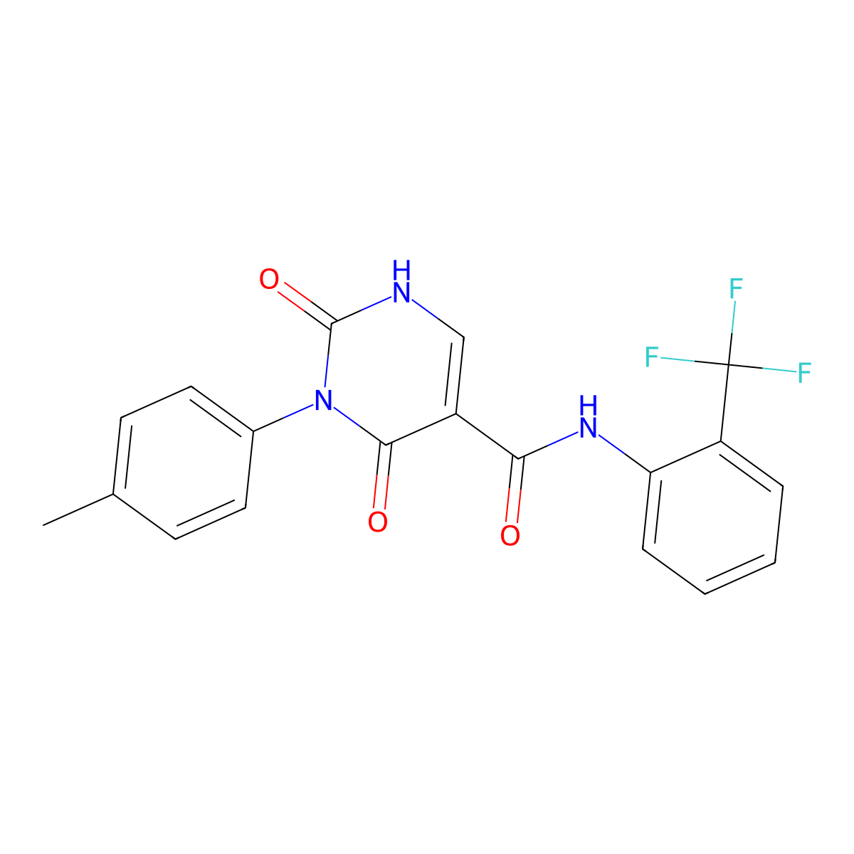 2,4-dioxo-3-(p-tolyl)-N-(2-(trifluoromethyl)phenyl)-1,2,3,4-tetrahydropyrimidine-5-carboxamide molecular structure, CAS 863610-88-2