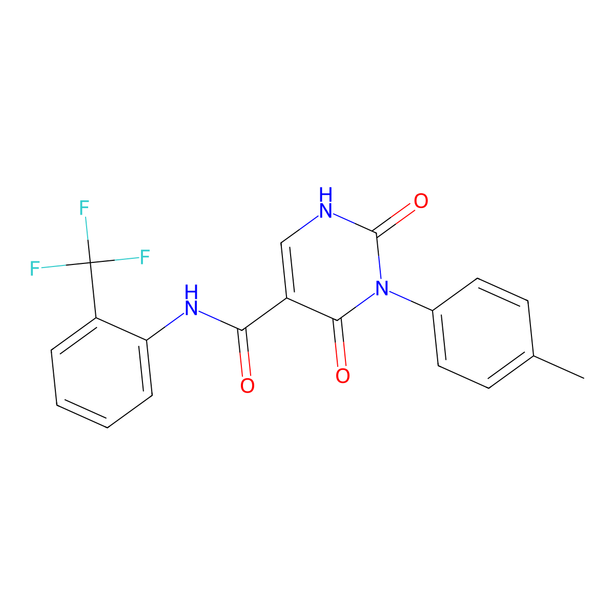 2,4-dioxo-3-(p-tolyl)-N-(2-(trifluoromethyl)phenyl)-1,2,3,4-tetrahydropyrimidine-5-carboxamide molecular structure, CAS 863610-88-2