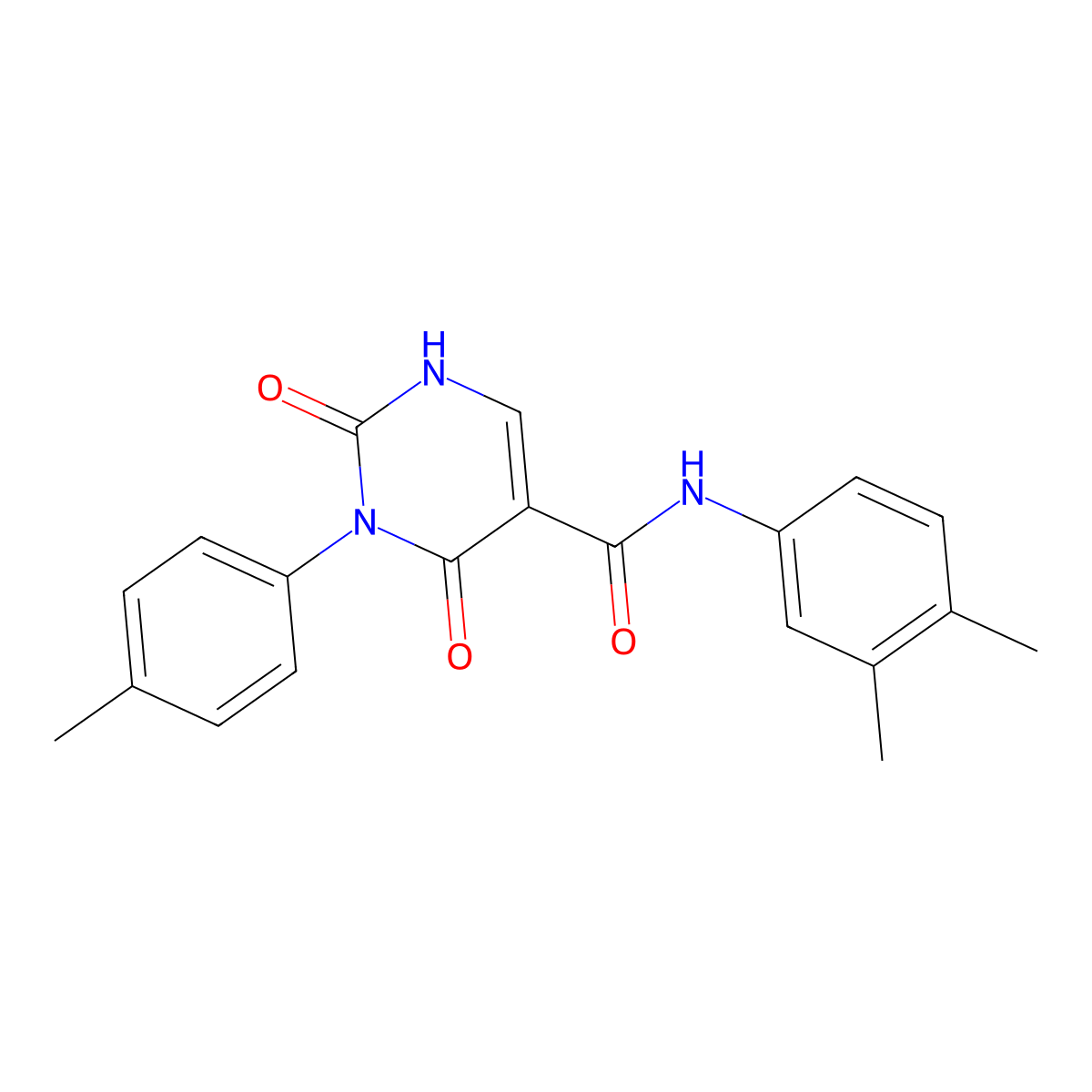 N-(3,4-dimethylphenyl)-2,4-dioxo-3-(p-tolyl)-1,2,3,4-tetrahydropyrimidine-5-carboxamide molecular structure, CAS 863610-91-7