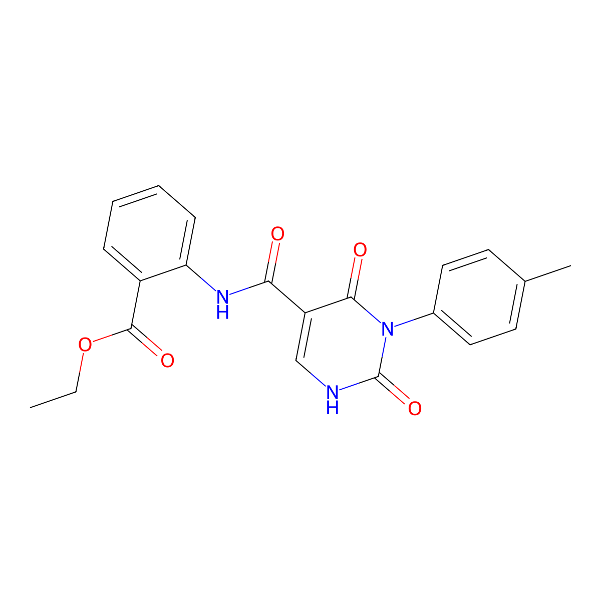 Ethyl 2-(2,4-dioxo-3-(p-tolyl)-1,2,3,4-tetrahydropyrimidine-5-carboxamido)benzoate molecular structure, CAS 863611-02-3
