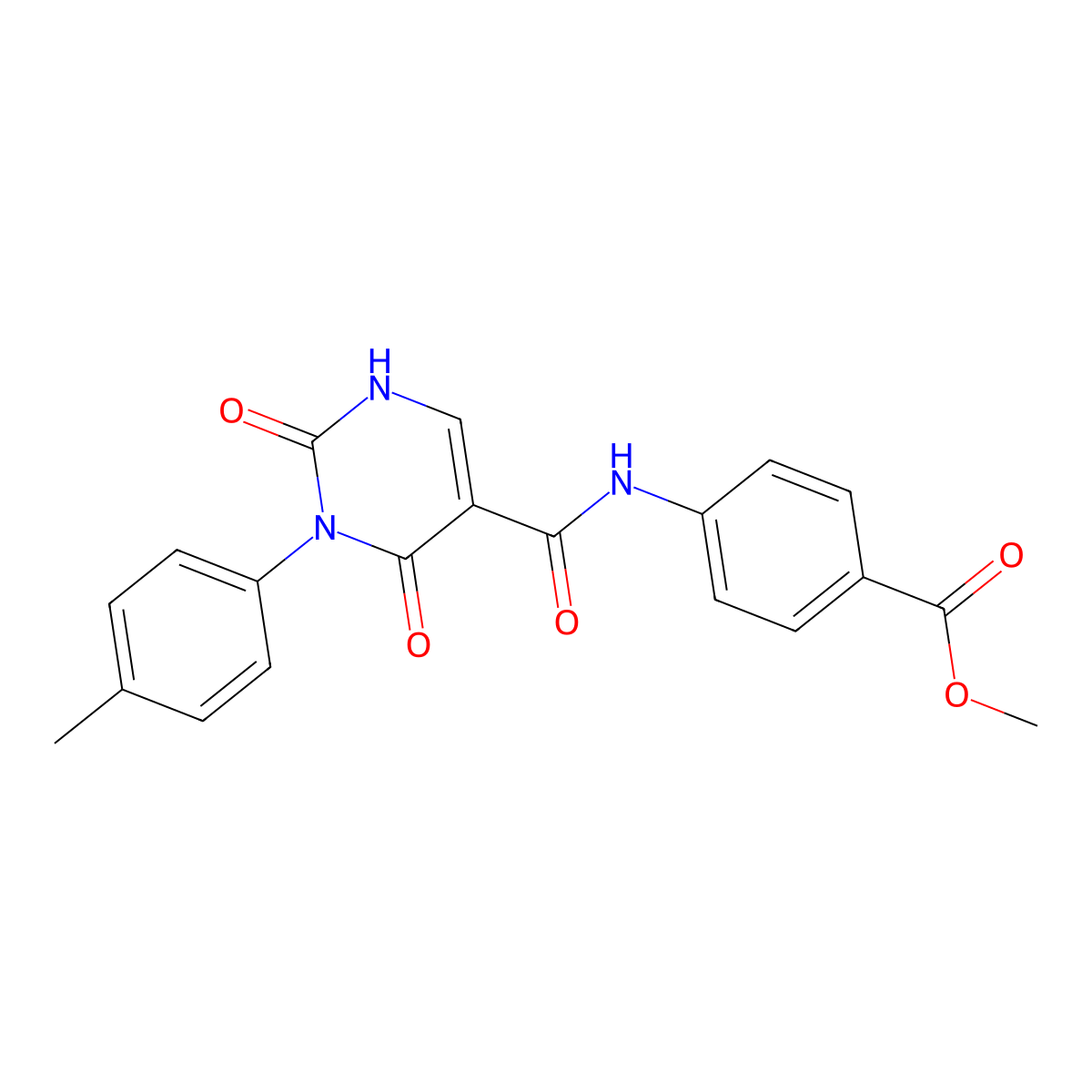 Methyl 4-(2,4-dioxo-3-(p-tolyl)-1,2,3,4-tetrahydropyrimidine-5-carboxamido)benzoate molecular structure, CAS 863611-03-4