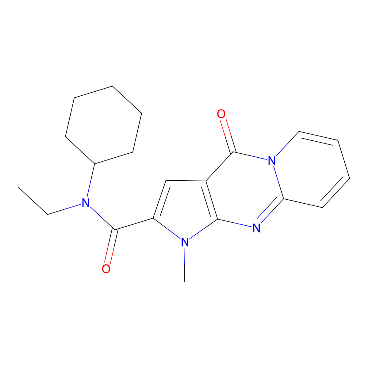 N-cyclohexyl-N-ethyl-1-methyl-4-oxo-1,4-dihydropyrido[1,2-a]pyrrolo[2,3-d]pyrimidine-2-carboxamide molecular structure, CAS 863614-28-2