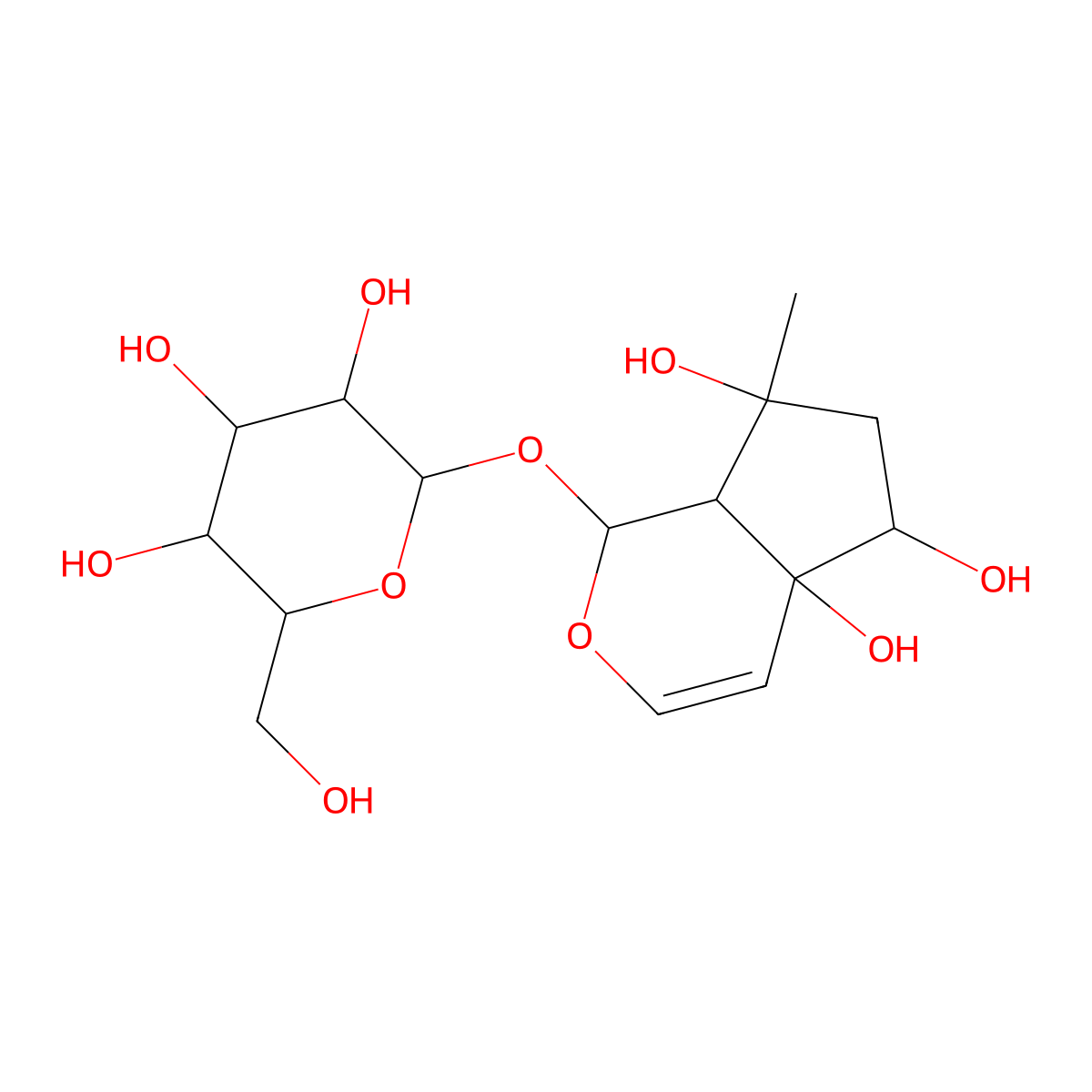 7-Methyl-1-[3,4,5-trihydroxy-6-(hydroxymethyl)oxan-2-yl]oxy-1,5,6,7a-tetrahydrocyclopenta[c]pyran-4a,5,7-triol molecular structure, CAS 86362-16-5