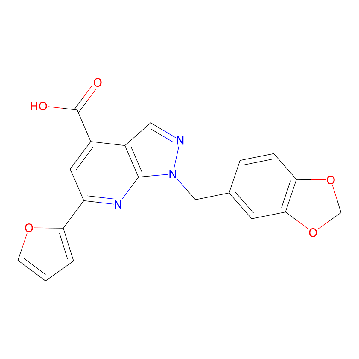 1-(1,3-Benzodioxol-5-ylmethyl)-6-(furan-2-yl)pyrazolo[3,4-b]pyridine-4-carboxylic acid molecular structure, CAS 863667-92-9