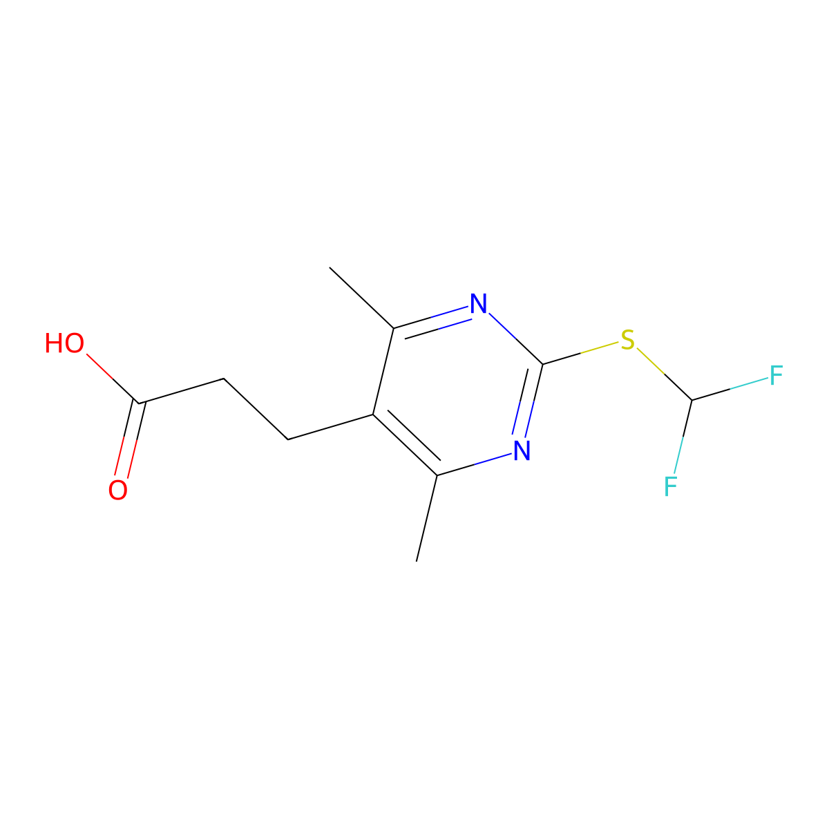 3-{2-[(Difluoromethyl)sulfanyl]-4,6-dimethylpyrimidin-5-yl}propanoic acid molecular structure, CAS 863668-50-2