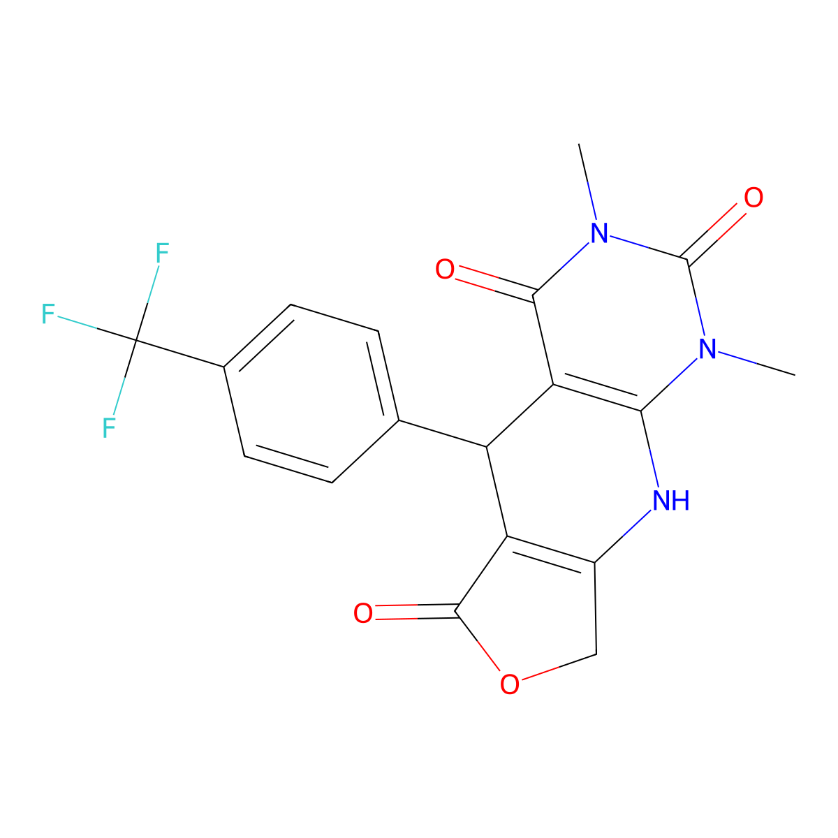 11,13-Dimethyl-8-[4-(trifluoromethyl)phenyl]-5-oxa-2,11,13-triazatricyclo[7.4.0.0^{3,7}]trideca-1(9),3(7)-diene-6,10,12-trione molecular structure, CAS 863668-66-0