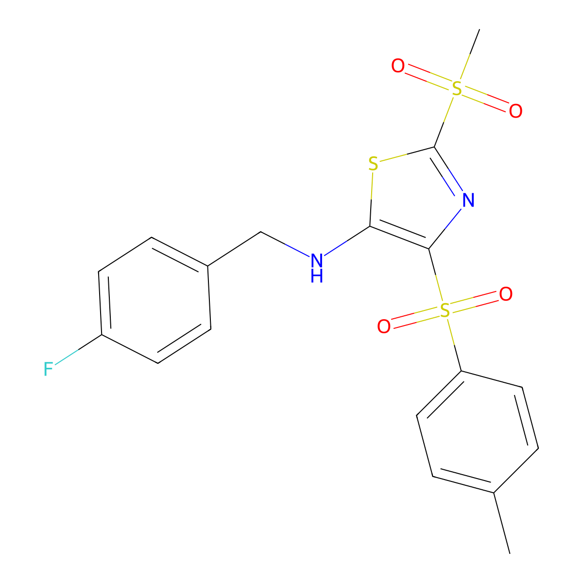 N-(4-fluorobenzyl)-2-(methylsulfonyl)-4-tosylthiazol-5-amine molecular structure, CAS 863668-77-3