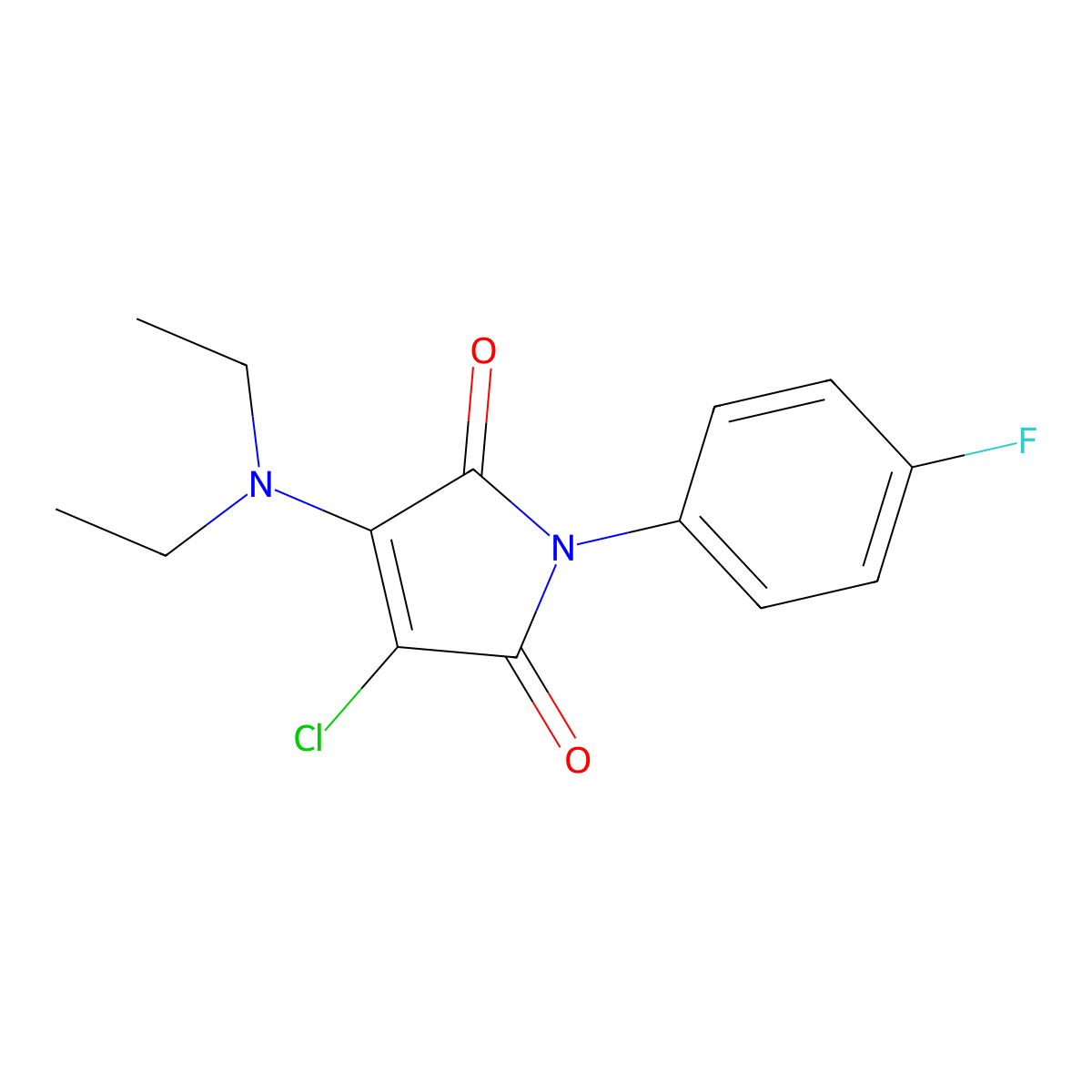 3-chloro-4-(diethylamino)-1-(4-fluorophenyl)-2,5-dihydro-1H-pyrrole-2,5-dione molecular structure, CAS 863669-05-0