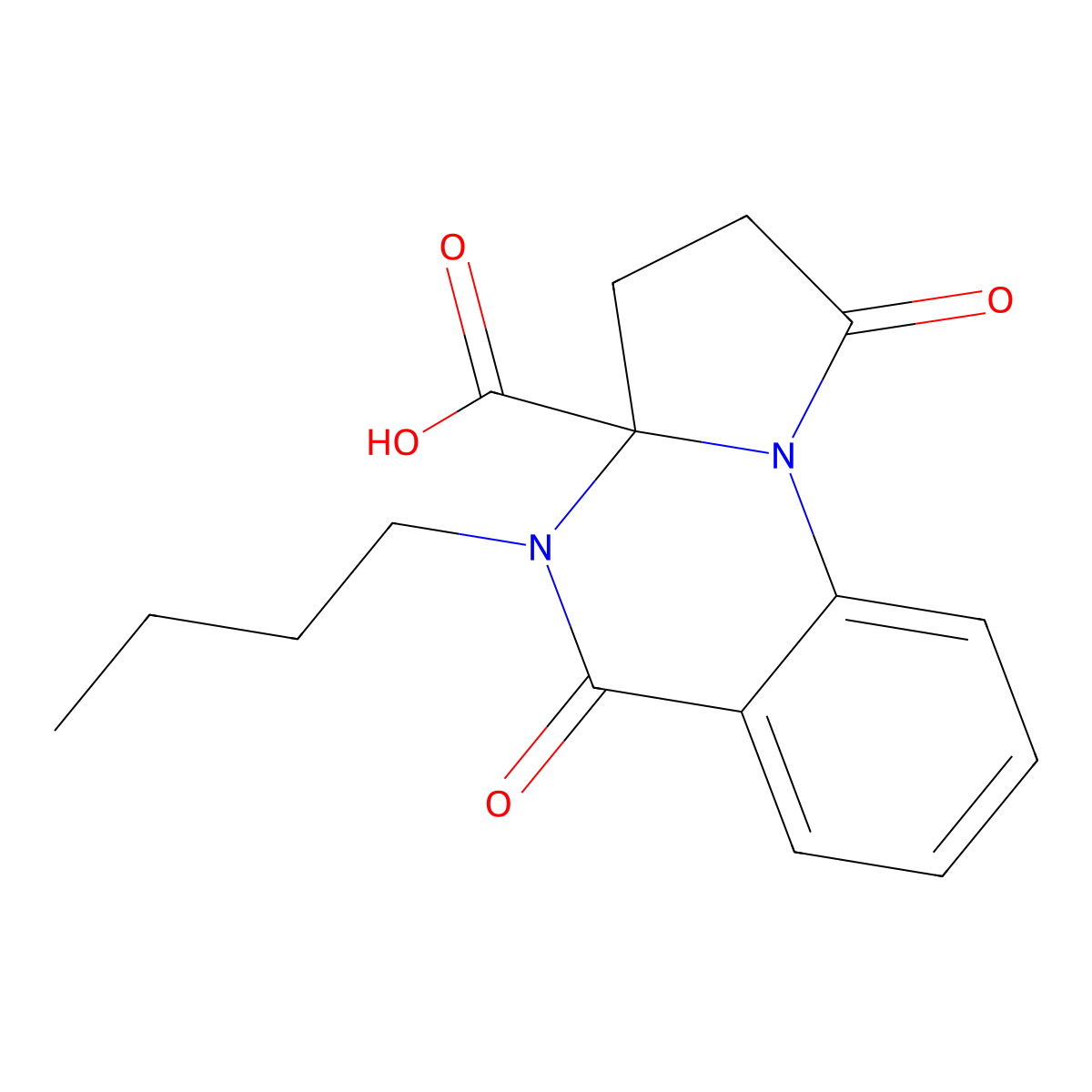 4-butyl-1,5-dioxo-1H,2H,3H,3aH,4H,5H-pyrrolo(1,2-a)quinazoline-3a-carboxylic acid molecular structure, CAS 863669-61-8