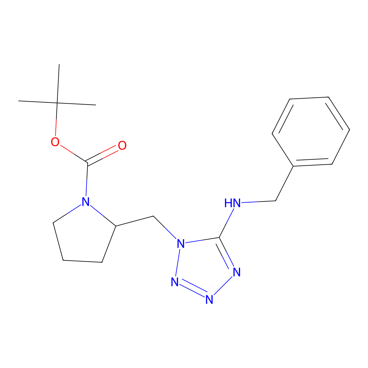 tert-butyl (2S)-2-{[5-(benzylamino)-1H-1,2,3,4-tetrazol-1-yl]methyl}pyrrolidine-1-carboxylate molecular structure, CAS 863671-66-3