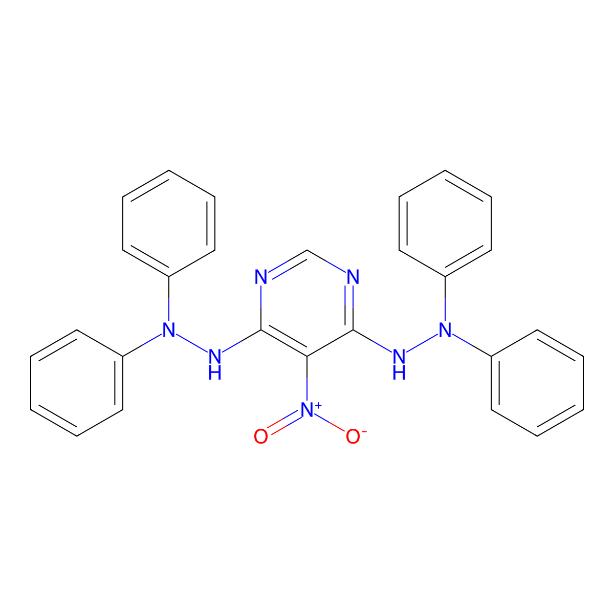 4,6-Bis(2,2-diphenylhydrazino)-5-nitropyrimidine molecular structure, CAS 86368-00-5