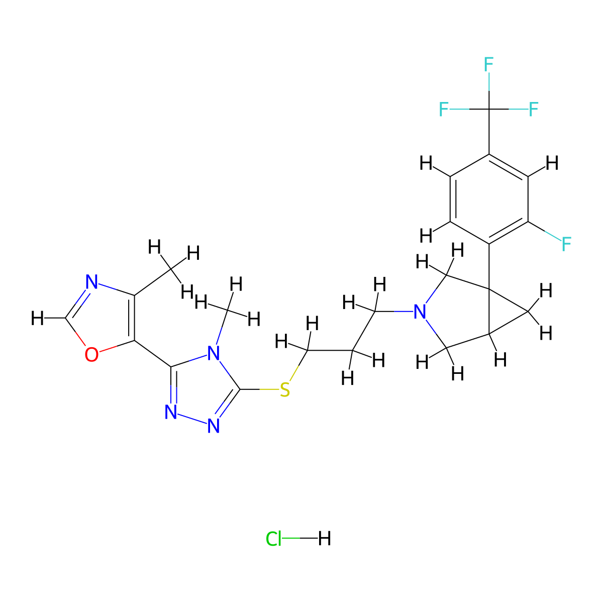 5-(5-((3-(1-(2-Fluoro-4-(trifluoromethyl)phenyl)-3-azabicyclo[3.1.0]hexan-3-yl)propyl)thio)-4-methyl-4H-1,2,4-triazol-3-yl)-4-methyloxazole hydrochloride molecular structure, CAS 863680-44-8