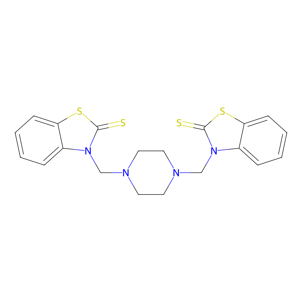 3-[[4-[(2-Sulfanylidene-1,3-benzothiazol-3-yl)methyl]piperazin-1-yl]methyl]-1,3-benzothiazole-2-thione molecular structure, CAS 86370-21-0