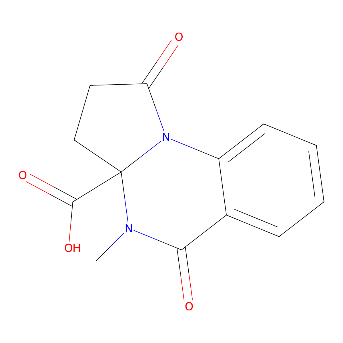 4-methyl-1,5-dioxo-1H,2H,3H,3aH,4H,5H-pyrrolo[1,2-a]quinazoline-3a-carboxylic acid molecular structure, CAS 863763-60-4