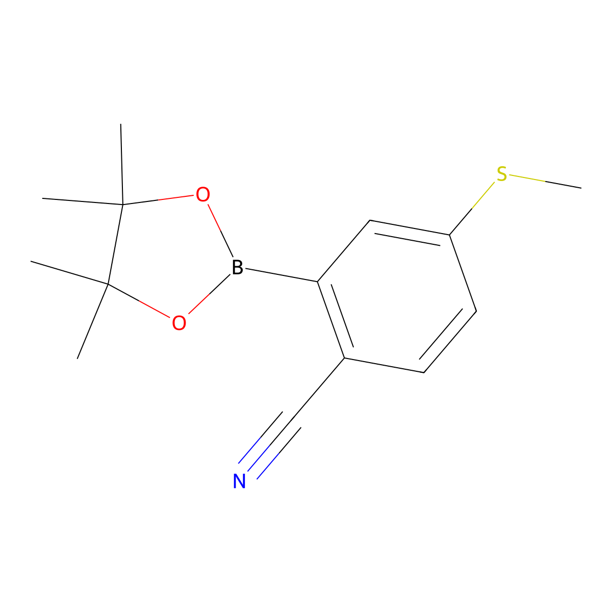 4-(Methylthio)-2-(4,4,5,5-tetramethyl-1,3,2-dioxaborolan-2-YL)benzonitrile molecular structure, CAS 863868-24-0