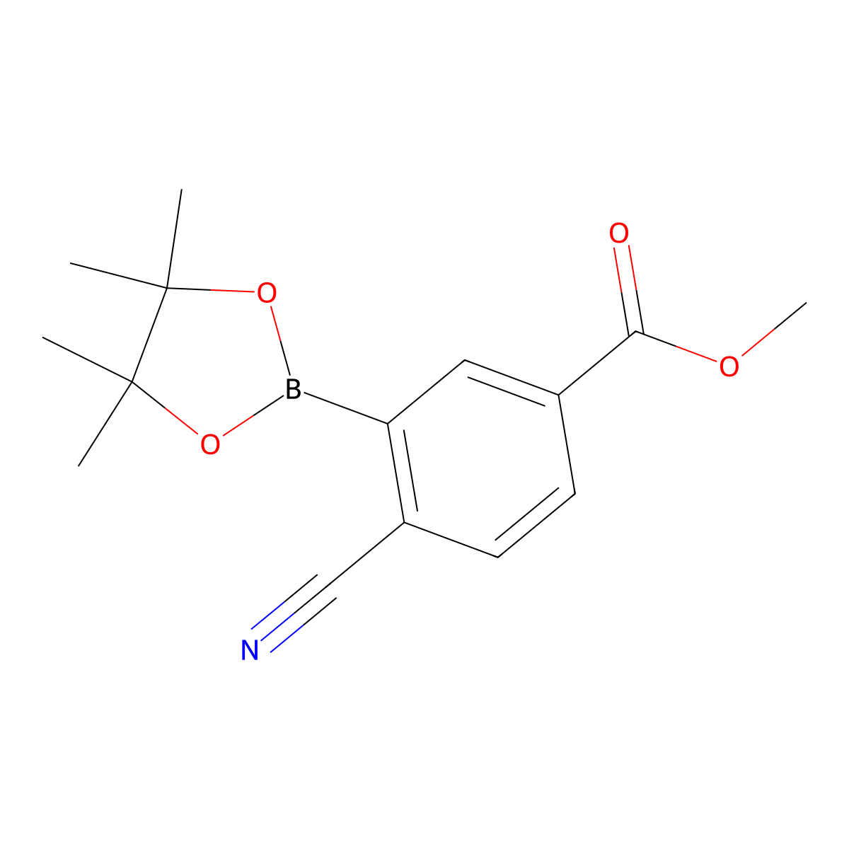 Methyl 4-cyano-3-(4,4,5,5-tetramethyl-1,3,2-dioxaborolan-2-yl)benzoate molecular structure, CAS 863868-26-2