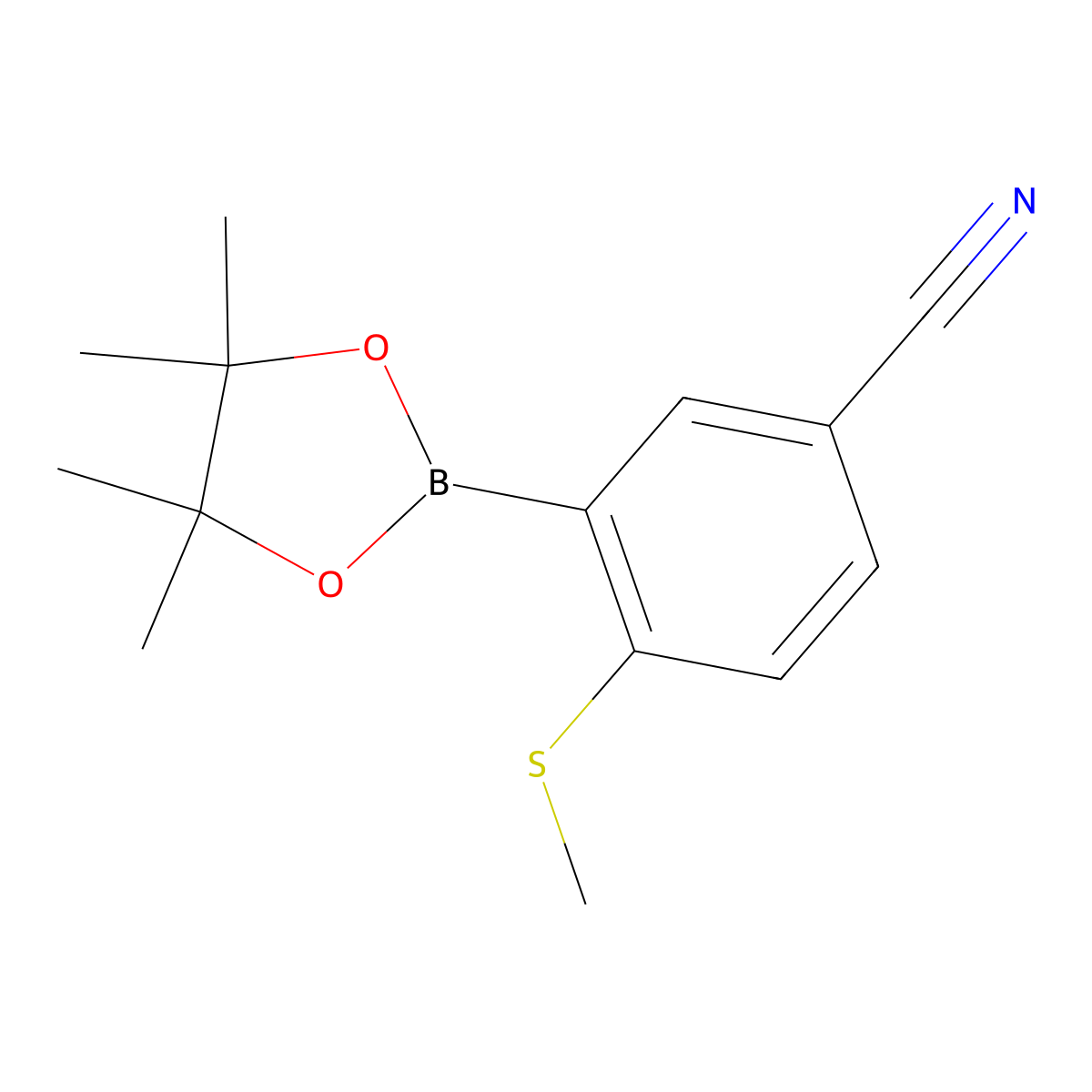 4-(Methylthio)-3-(4,4,5,5-tetramethyl-1,3,2-dioxaborolan-2-yl)benzonitrile molecular structure, CAS 863868-33-1
