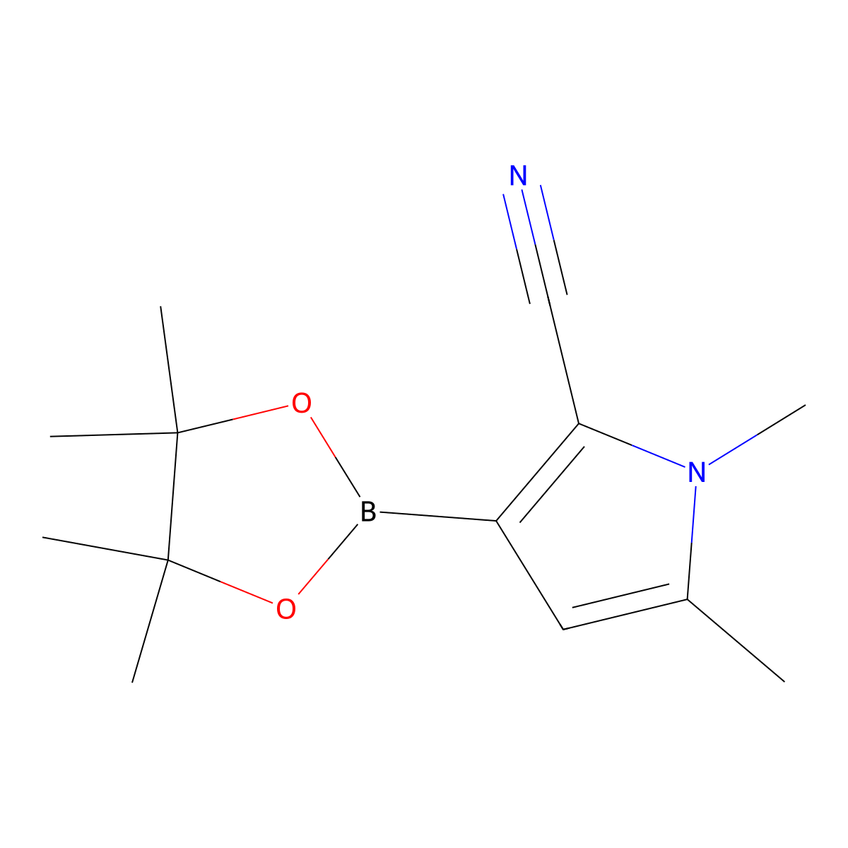 1,5-Dimethyl-3-(4,4,5,5-tetramethyl-1,3,2-dioxaborolan-2-yl)-1H-pyrrole-2-carbonitrile molecular structure, CAS 863868-49-9