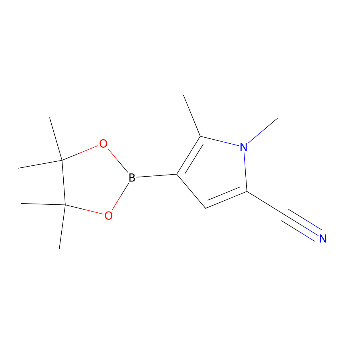 1,5-Dimethyl-4-(4,4,5,5-tetramethyl-1,3,2-dioxaborolan-2-yl)-1H-pyrrole-2-carbonitrile molecular structure, CAS 863868-51-3
