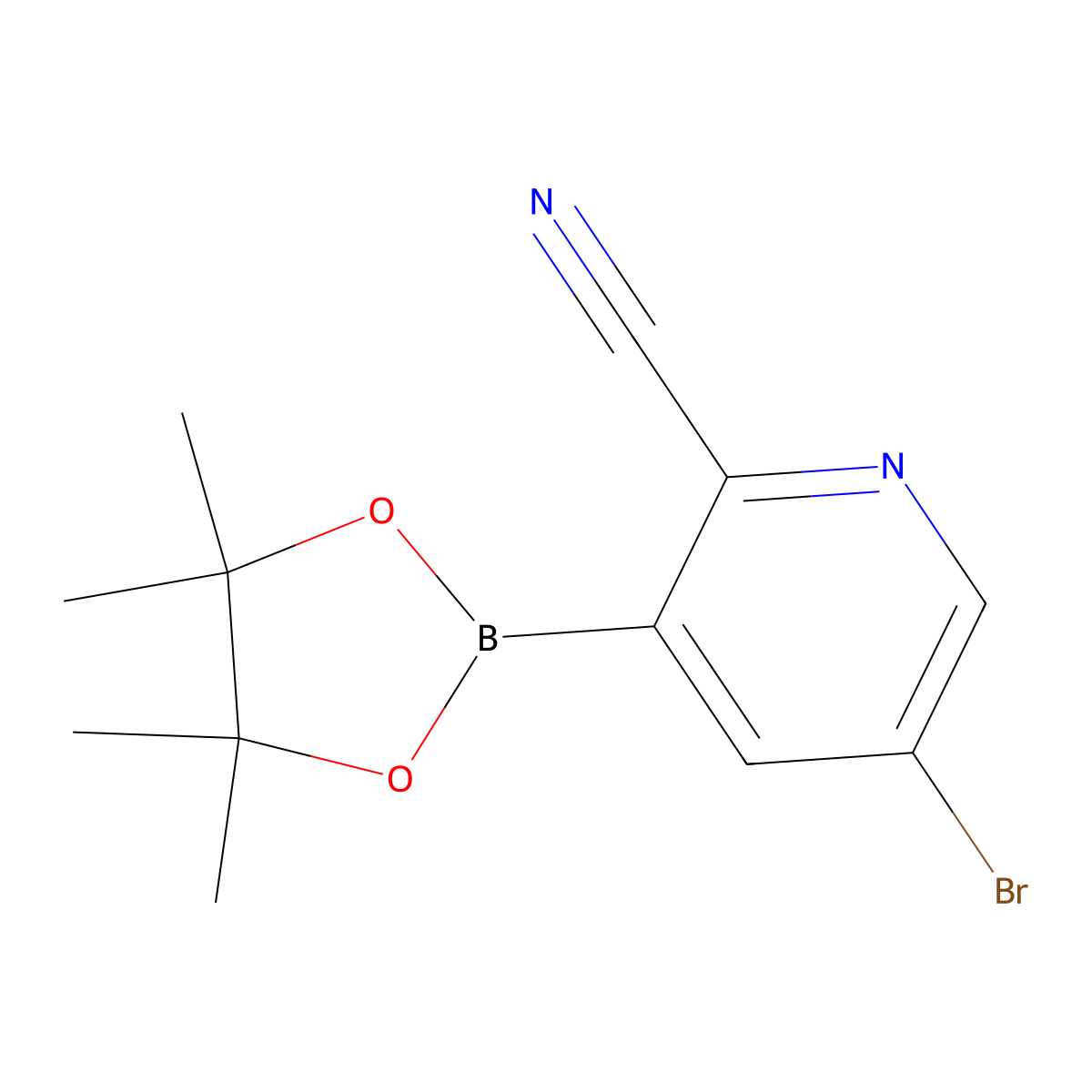 5-Bromo-3-(4,4,5,5-tetramethyl-1,3,2-dioxaborolan-2-yl)picolinonitrile molecular structure, CAS 863868-53-5