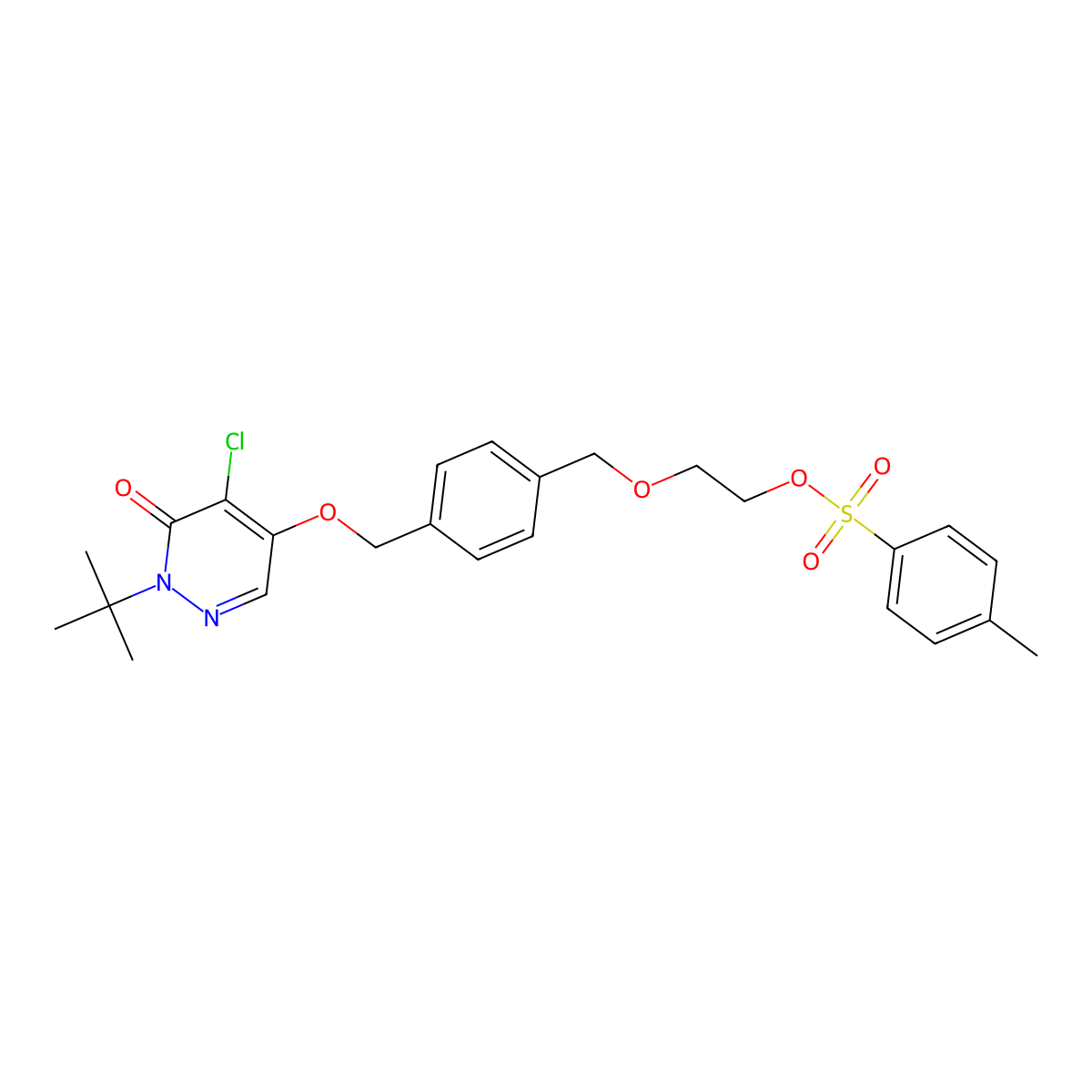 3(2H)-Pyridazinone, 4-chloro-2-(1,1-dimethylethyl)-5-[[4-[[2-[[(4-methylphenyl)sulfonyl]oxy]ethoxy]methyl]phenyl]methoxy]- molecular structure, CAS 863888-32-8