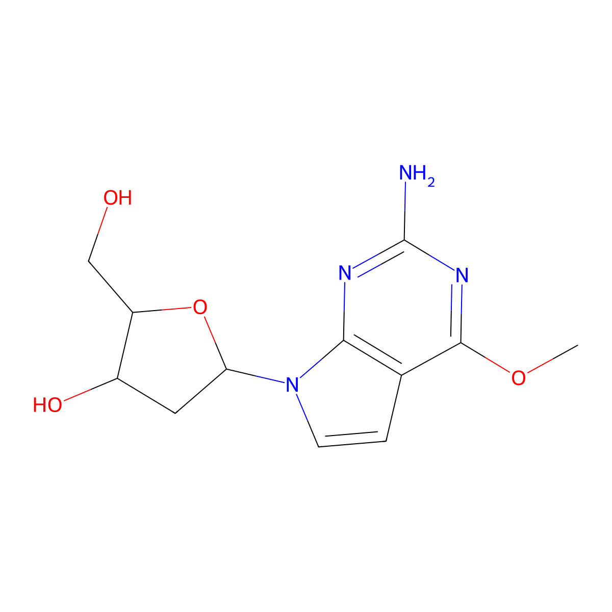 2-Amino-4-methoxy-7-(beta-d-2-deoxyribofuranosyl)pyrrolo[2,3-d]pyrimidine molecular structure, CAS 86392-74-7