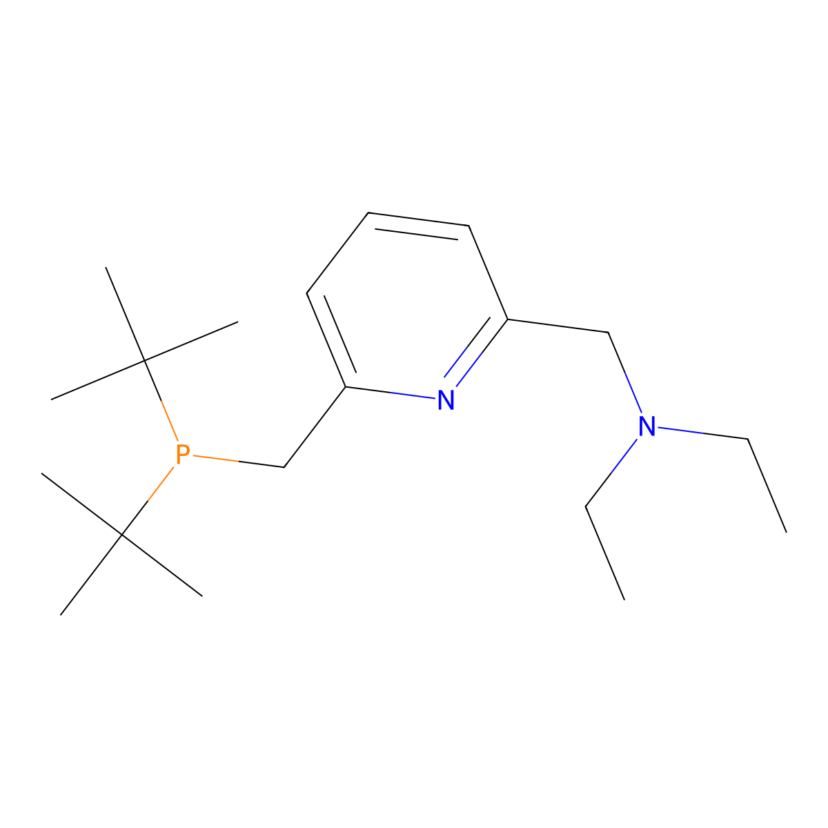 2-((Di-tert-butylphosphinomethyl)-6-diethylaminomethyl)pyridine molecular structure, CAS 863971-66-8