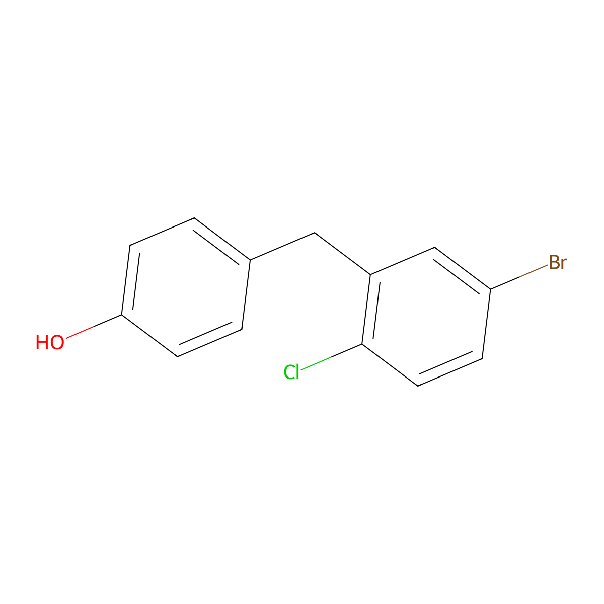 4-((5-Bromo-2-chlorophenyl)methyl)phenol molecular structure, CAS 864070-18-8