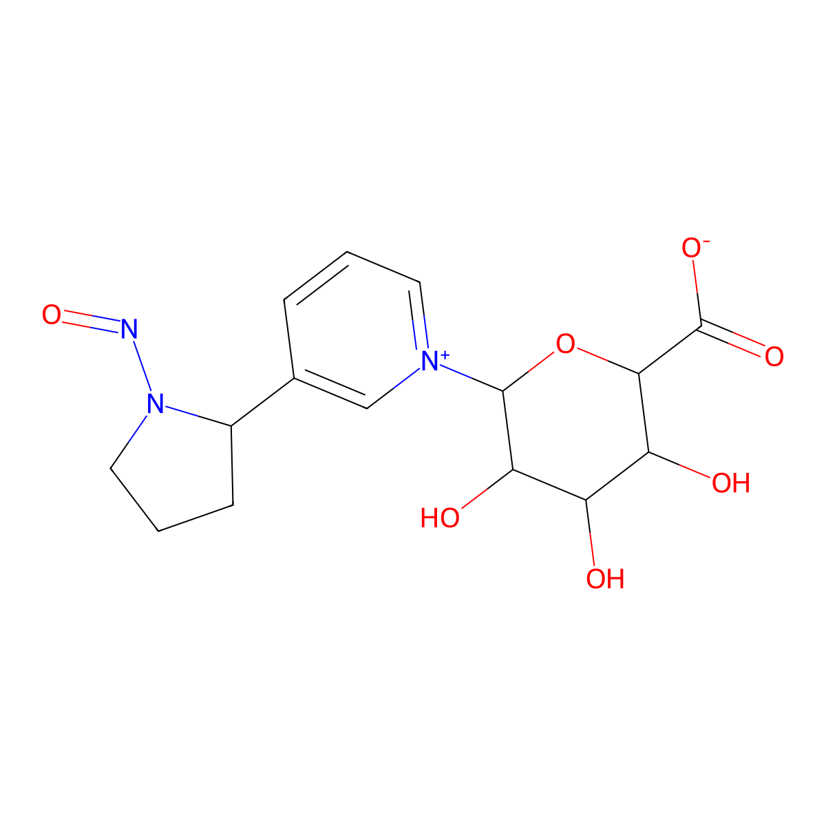 (2S,3S,4S,5R,6R)-3,4,5-trihydroxy-6-[3-[(2S)-1-nitrosopyrrolidin-2-yl]pyridin-1-ium-1-yl]oxane-2-carboxylate molecular structure, CAS 864071-82-9
