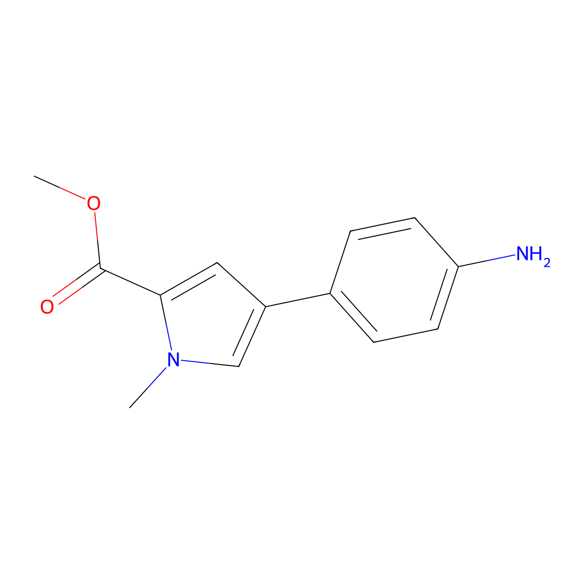 Methyl 4-(4-aminophenyl)-1-methyl-1H-pyrrole-2-carboxylate molecular structure, CAS 864076-04-0