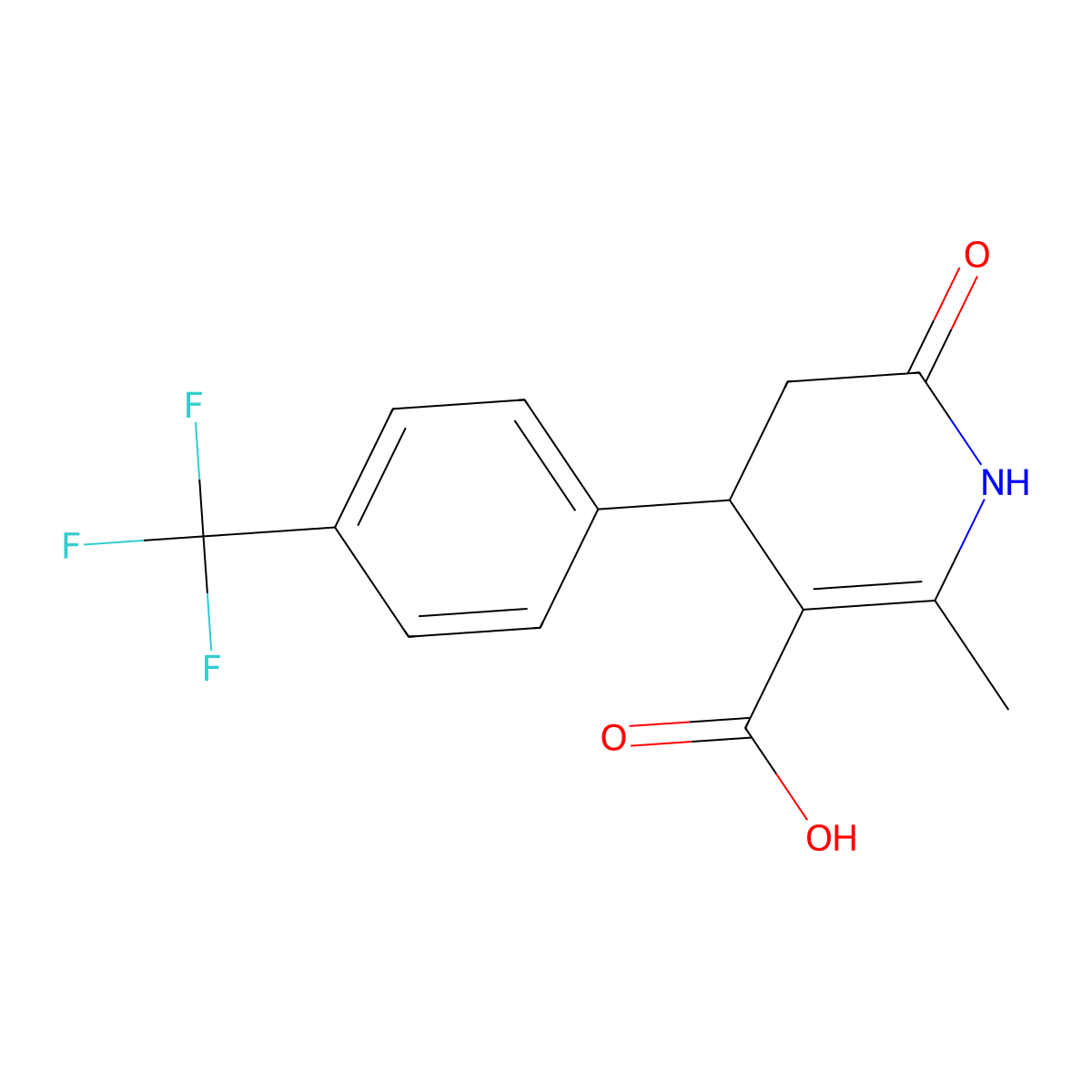 2-Methyl-6-oxo-4-(4-(trifluoromethyl)phenyl)-1,4,5,6-tetrahydropyridine-3-carboxylic acid molecular structure, CAS 864082-33-7