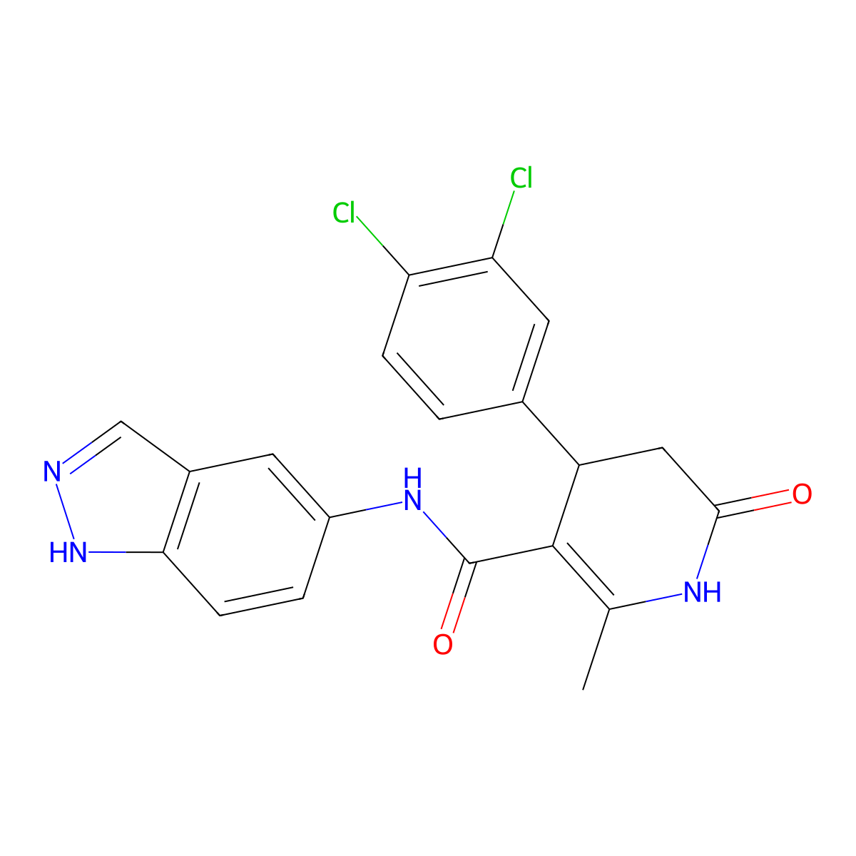 4-(3,4-dichlorophenyl)-N-1H-indazol-5-yl-2-methyl-6-oxo-1,4,5,6-tetrahydropyridine-3-carboxamide molecular structure, CAS 864082-35-9