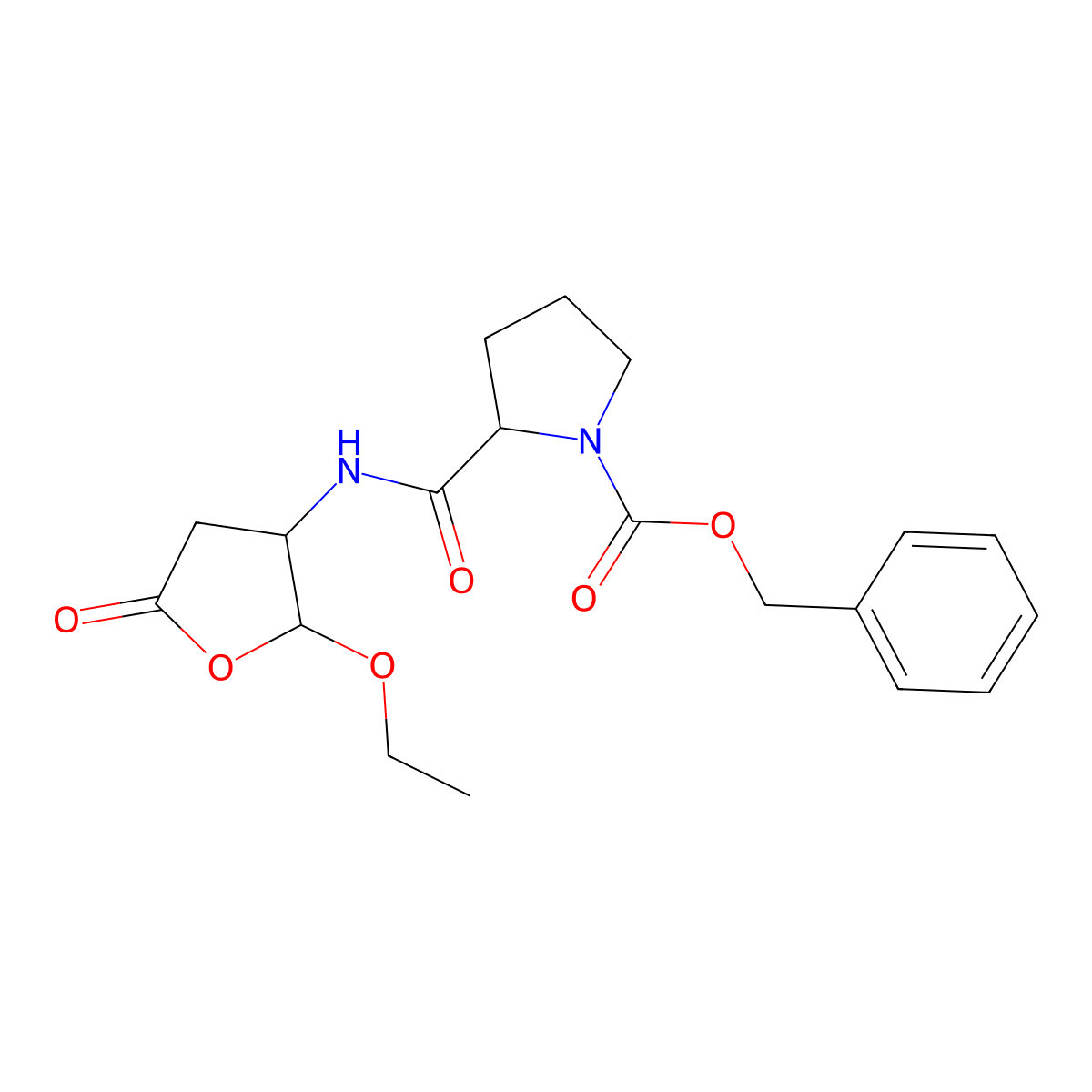 (S)-Benzyl 2-(((2R,3S)-2-ethoxy-5-oxotetrahydrofuran-3-yl)carbamoyl)pyrrolidine-1-carboxylate molecular structure, CAS 864167-16-8