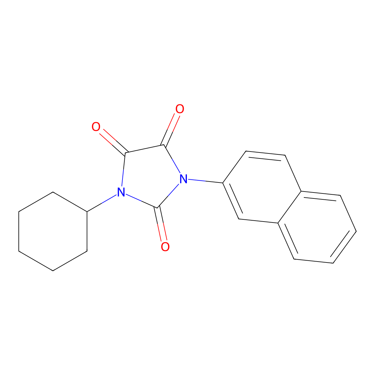 1-Cyclohexyl-3-(2-naphthyl)-2,4,5-imidazolidinetrione molecular structure, CAS 864174-32-3