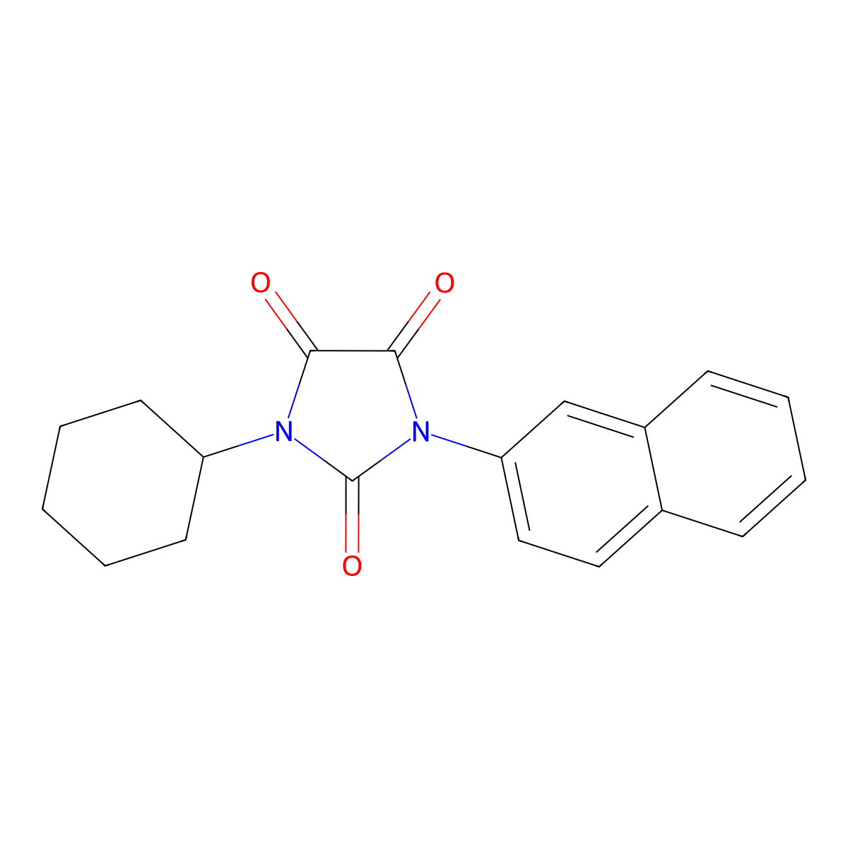 1-Cyclohexyl-3-(2-naphthyl)-2,4,5-imidazolidinetrione molecular structure, CAS 864174-32-3