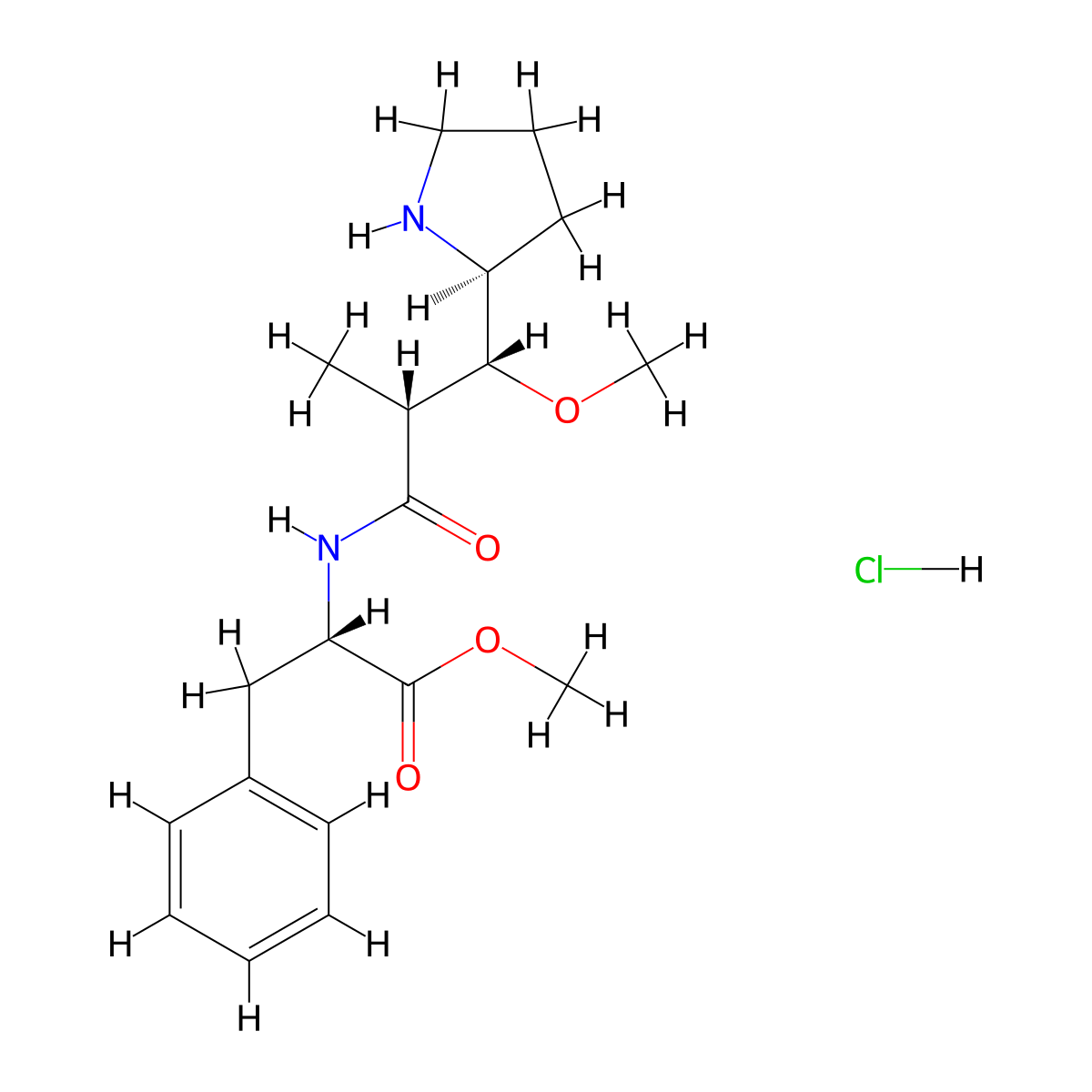 (S)-methyl 2-((2R,3R)-3-methoxy-2-methyl-3-((S)-pyrrolidin-2-yl)propanamido)-3-phenylpropanoate hydrochloride molecular structure, CAS 864238-20-0