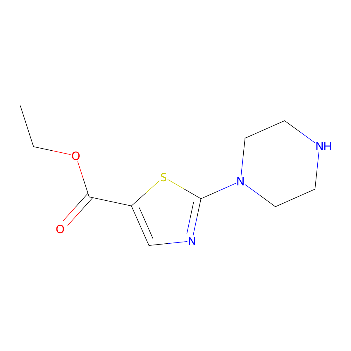 Ethyl 2-(piperazin-1-yl)-1,3-thiazole-5-carboxylate molecular structure, CAS 864277-03-2